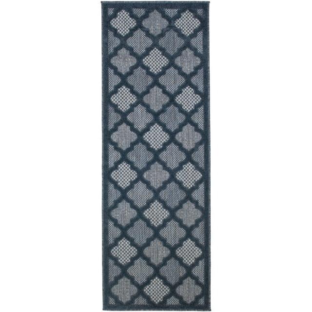 Nourison Trellis Outdoor Runner Rug Navy Blue 2' x 6'