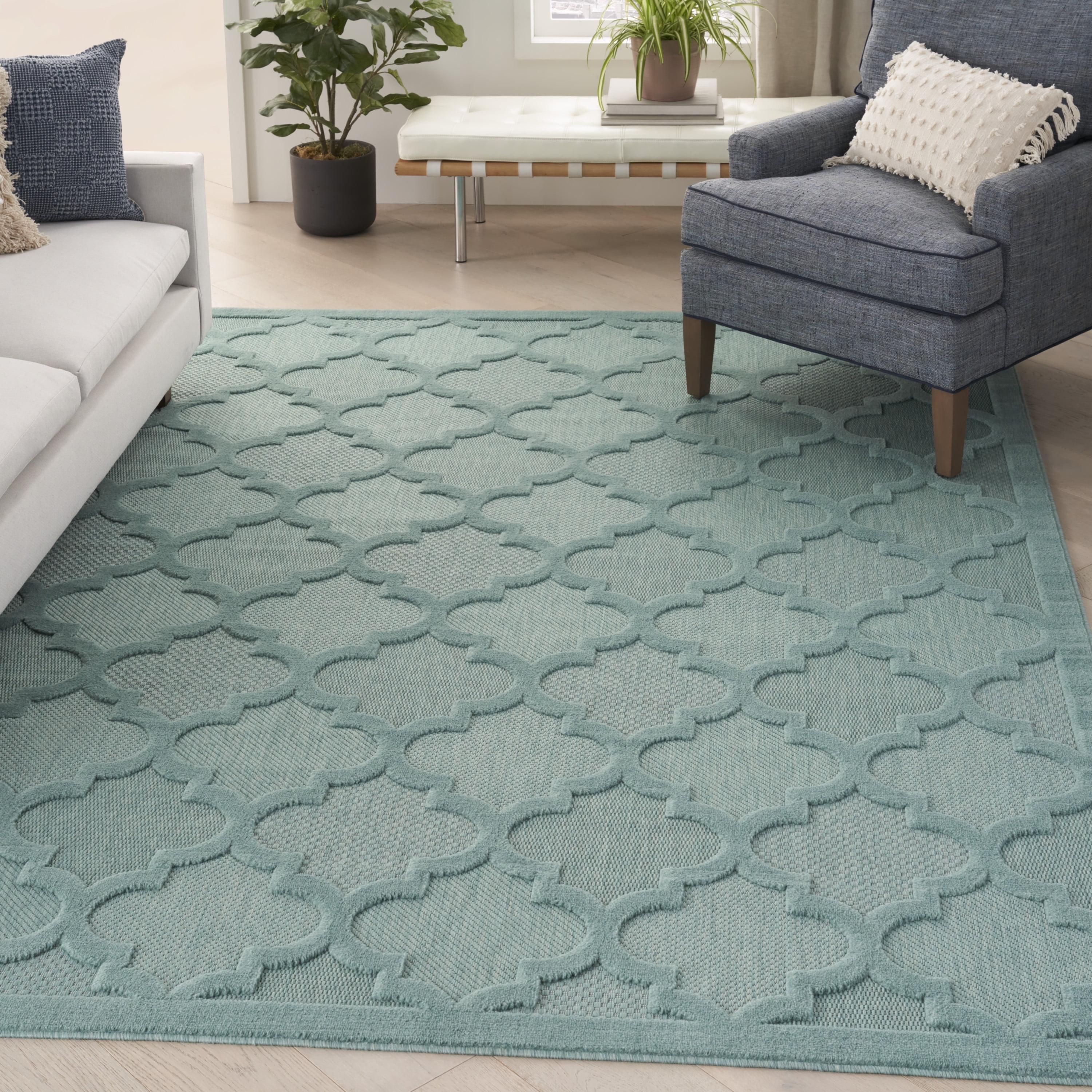 Aqua Teal Trellis 7' x 10' Flat Woven Synthetic Area Rug