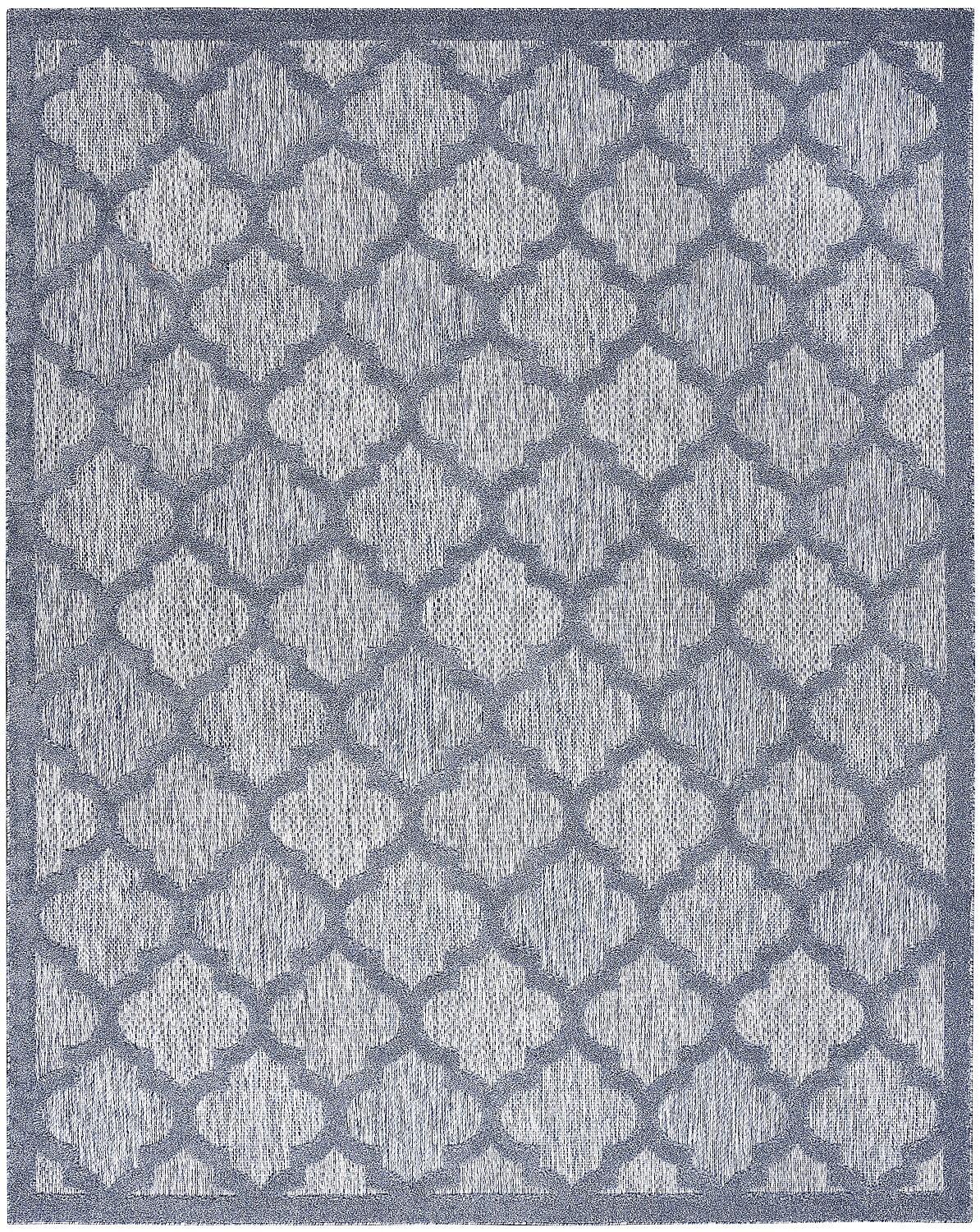 Denim Blue and White Synthetic Trellis Flat Woven Rug 7' x 10'