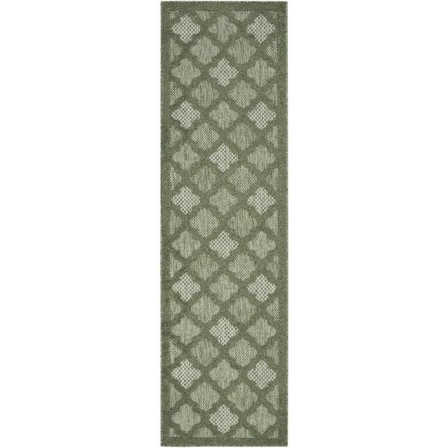 Nourison Easy Care 2'2" x 7'6 Green Modern Flatweave Indoor/Outdoor Rug