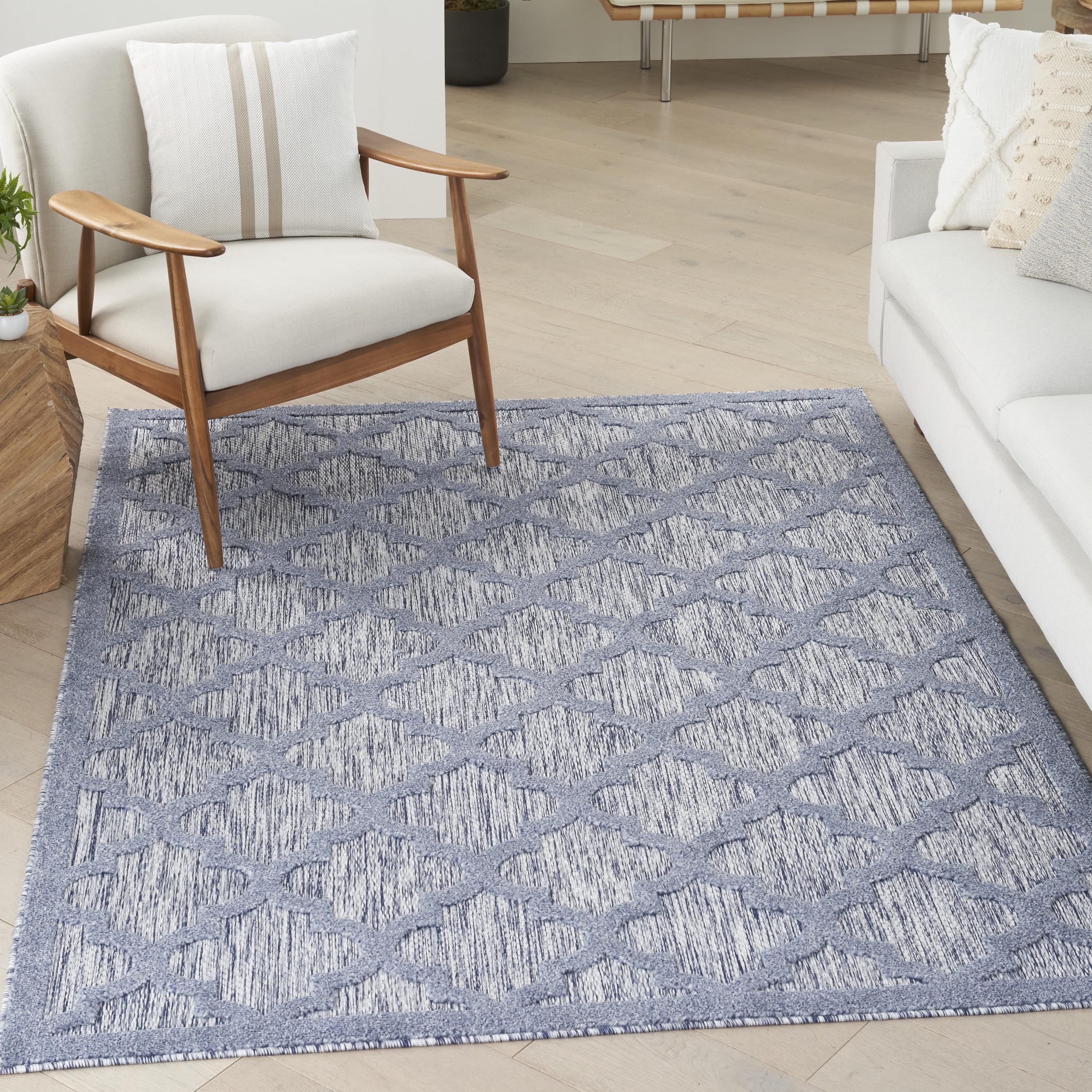 Nourison Easy Care Trellis Flatweave Indoor Outdoor Area Rug 6' x 9' Denim Blue
