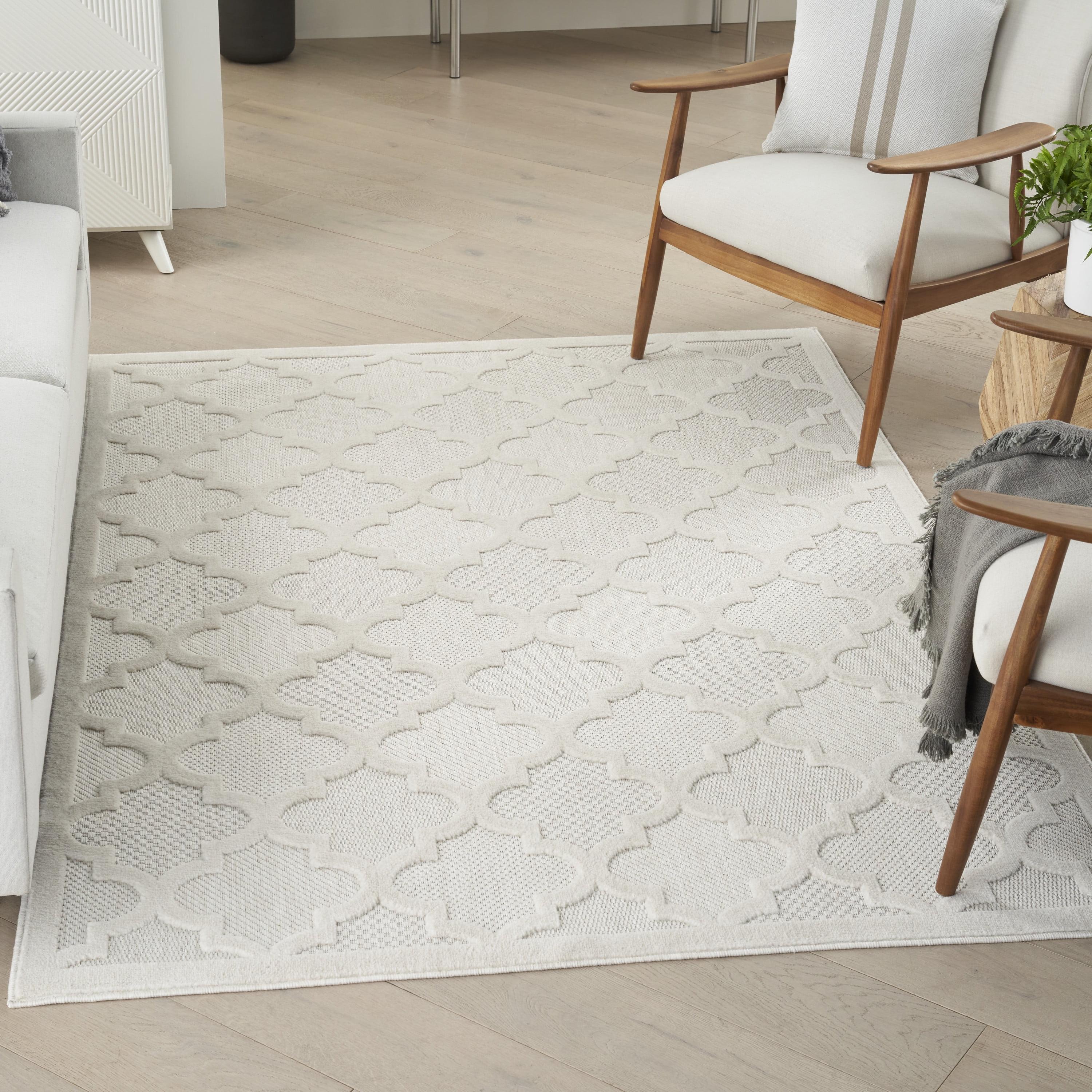 Ivory and White Trellis Synthetic Flat Woven 6' x 9' Rug