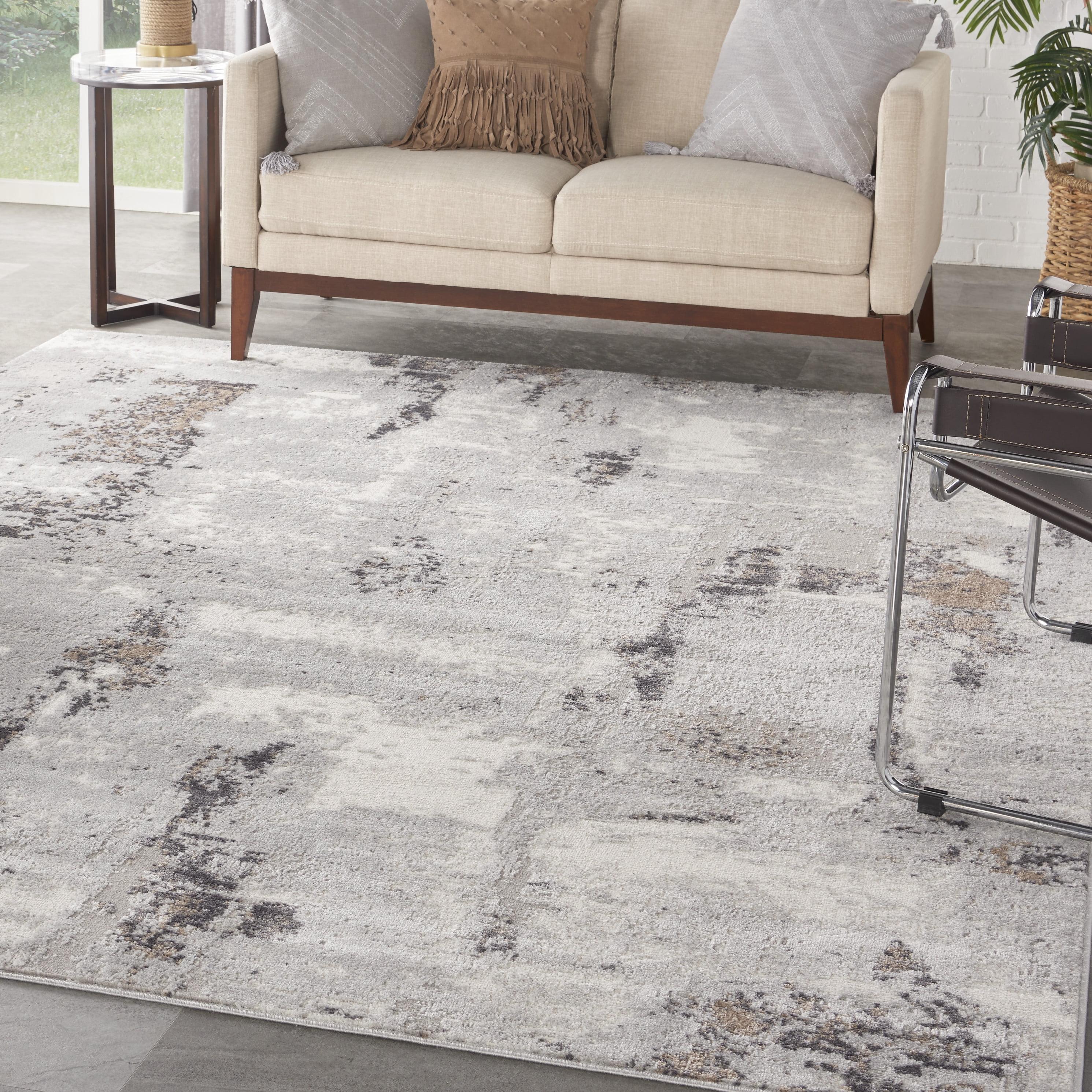 Grey Ivory 8' x 10' Abstract Synthetic Easy Care Rug