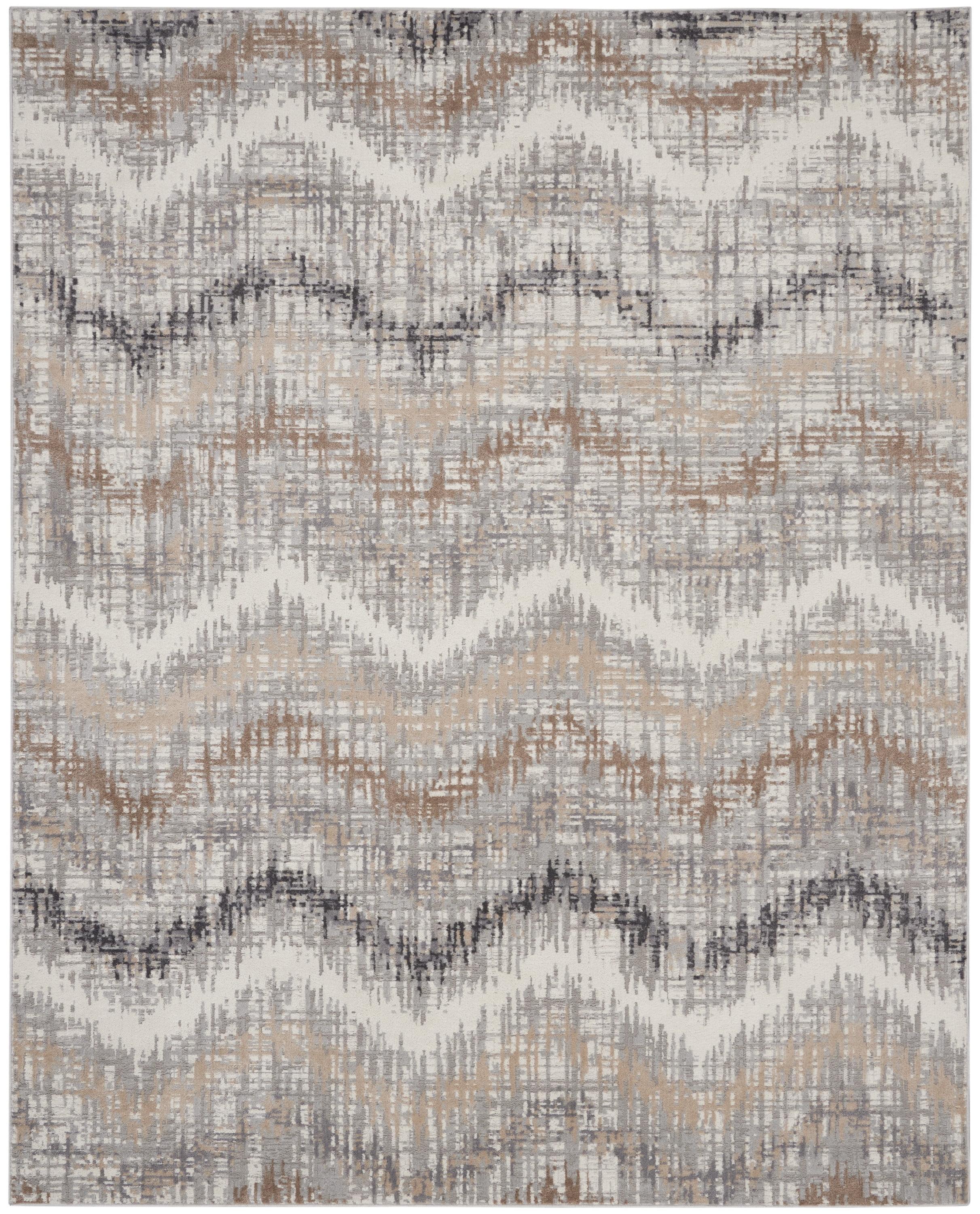 Modern Abstract Chevron 8' x 10' Grey Ivory Synthetic Area Rug