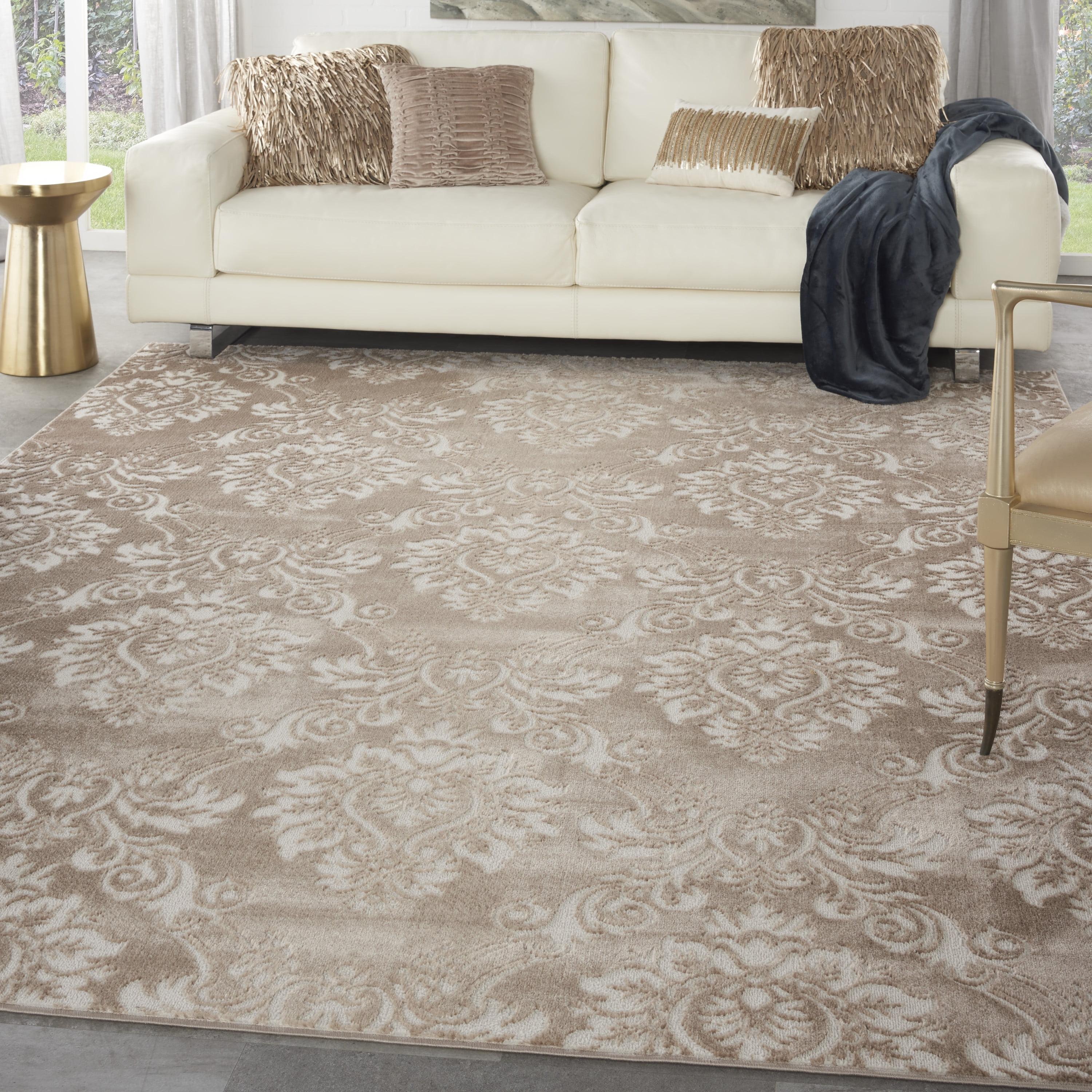 Ivory Mocha Floral Synthetic 9' x 12' Area Rug