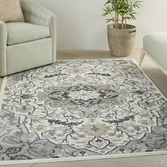 Nourison Elation Floral Medallion Indoor Rug Ivory Grey 6' x 9'