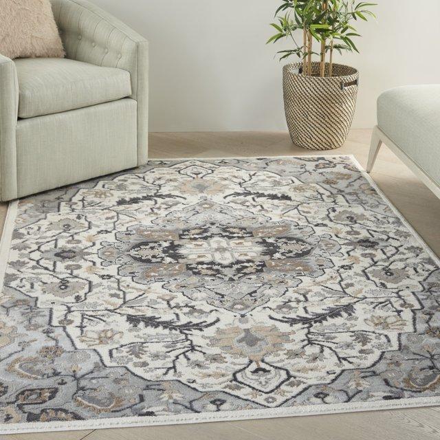 Nourison Elation Floral Medallion Indoor Rug Ivory Grey 6' x 9'