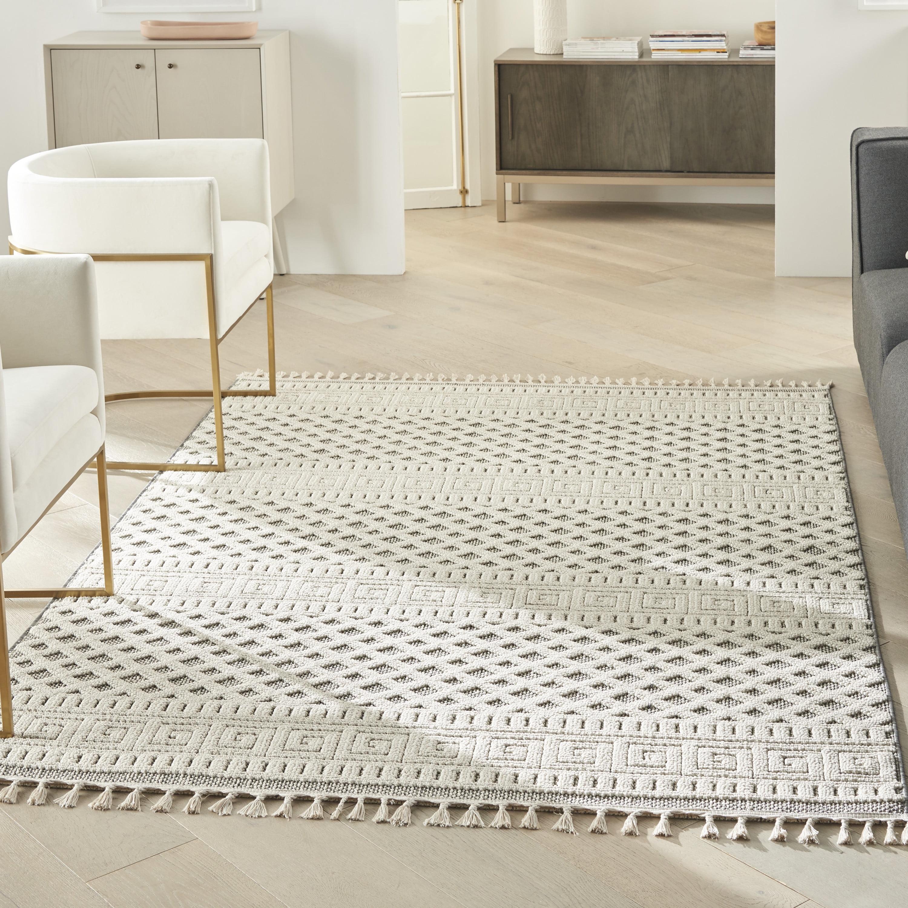 Ivory/Gray Geometric Braided Rectangular Synthetic Rug