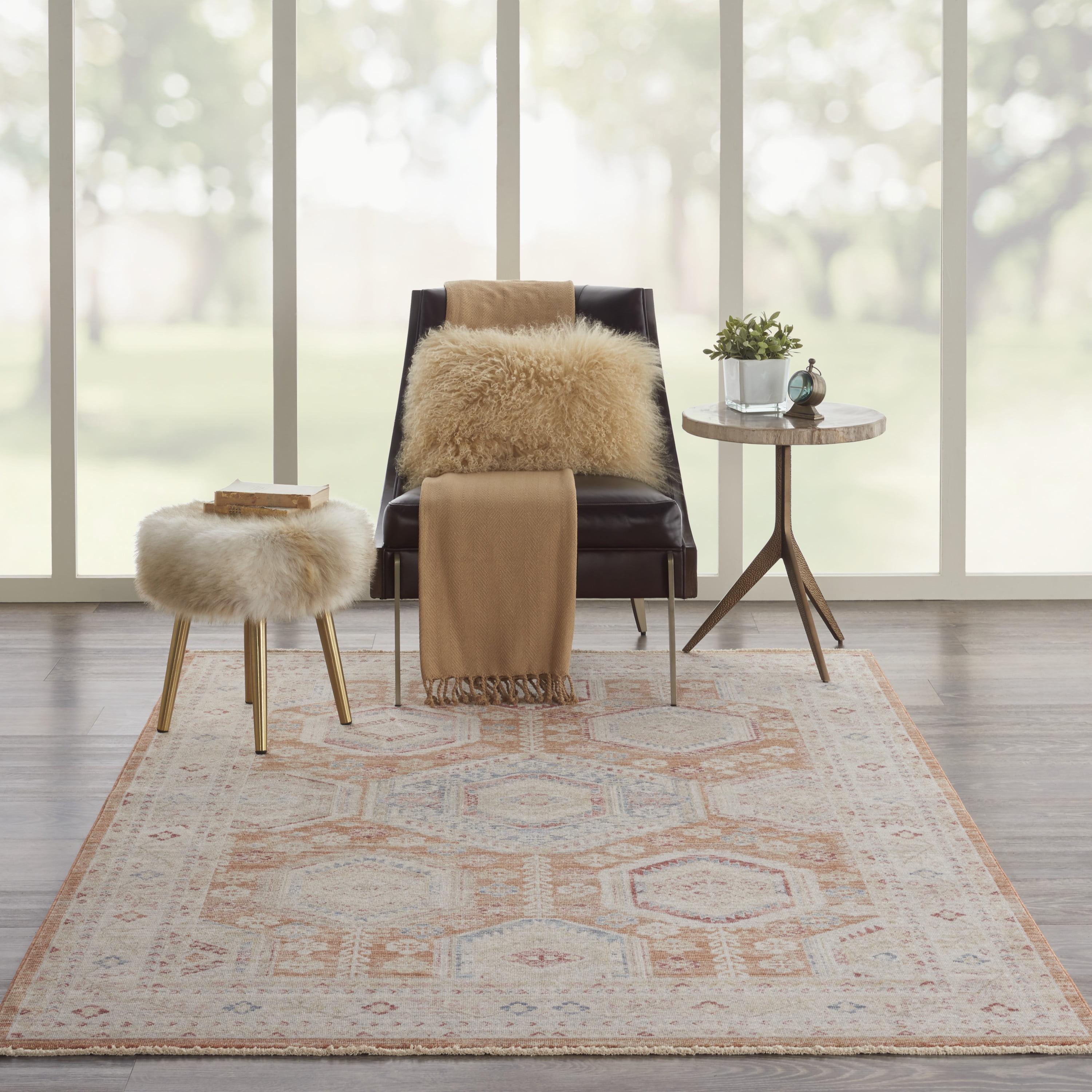 Brick and Blue Hand-knotted Synthetic Vintage Rug