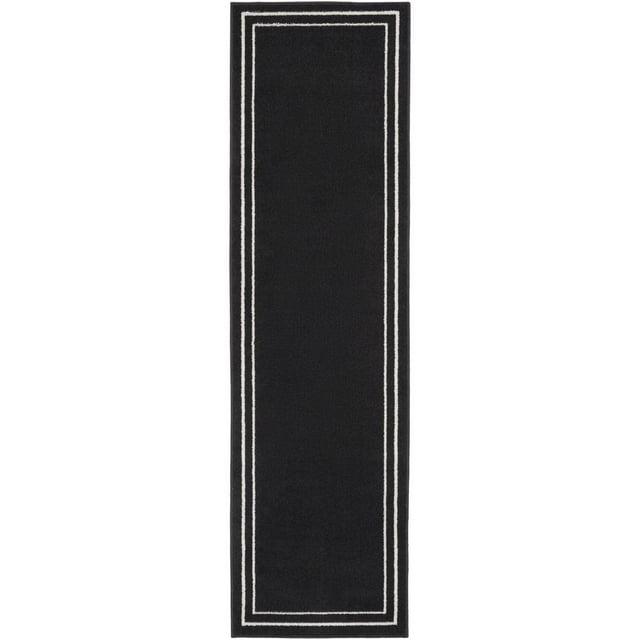 Nourison Essentials Indoor/Outdoor Black Ivory 2' x 6' Area Rug, (2x6)