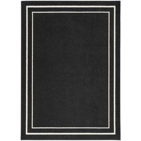 Nourison Essentials 4' x 6' Black Ivory Contemporary Bordered Indoor/Outdoor Area Rug