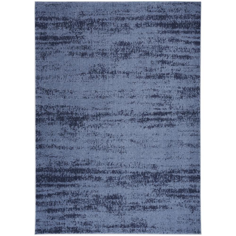 Nourison Essentials Abstract Low Pile Indoor Outdoor Area Rug 5' x 7' Denim