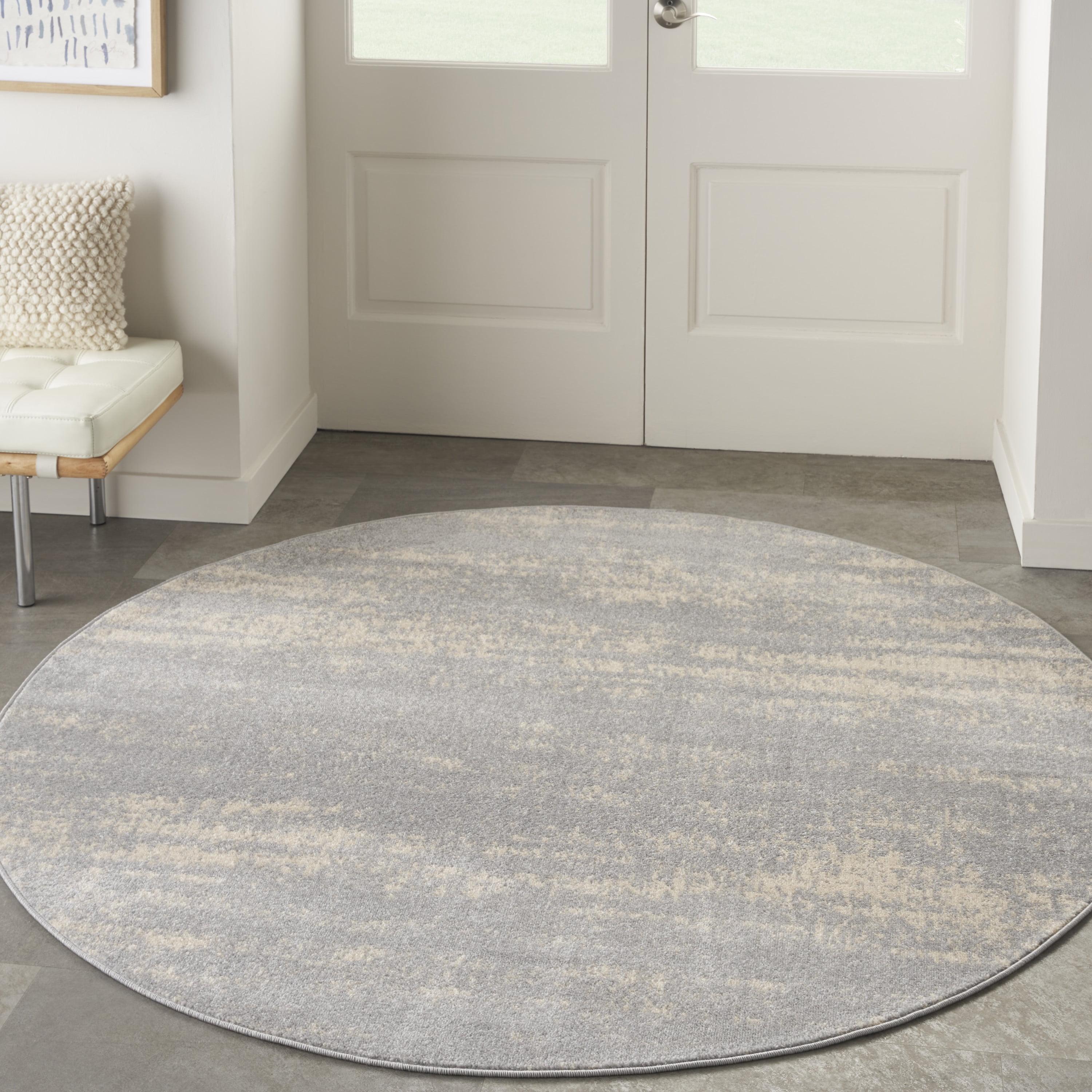 Modern Abstract Grey/Beige Round 8' Synthetic Outdoor Rug