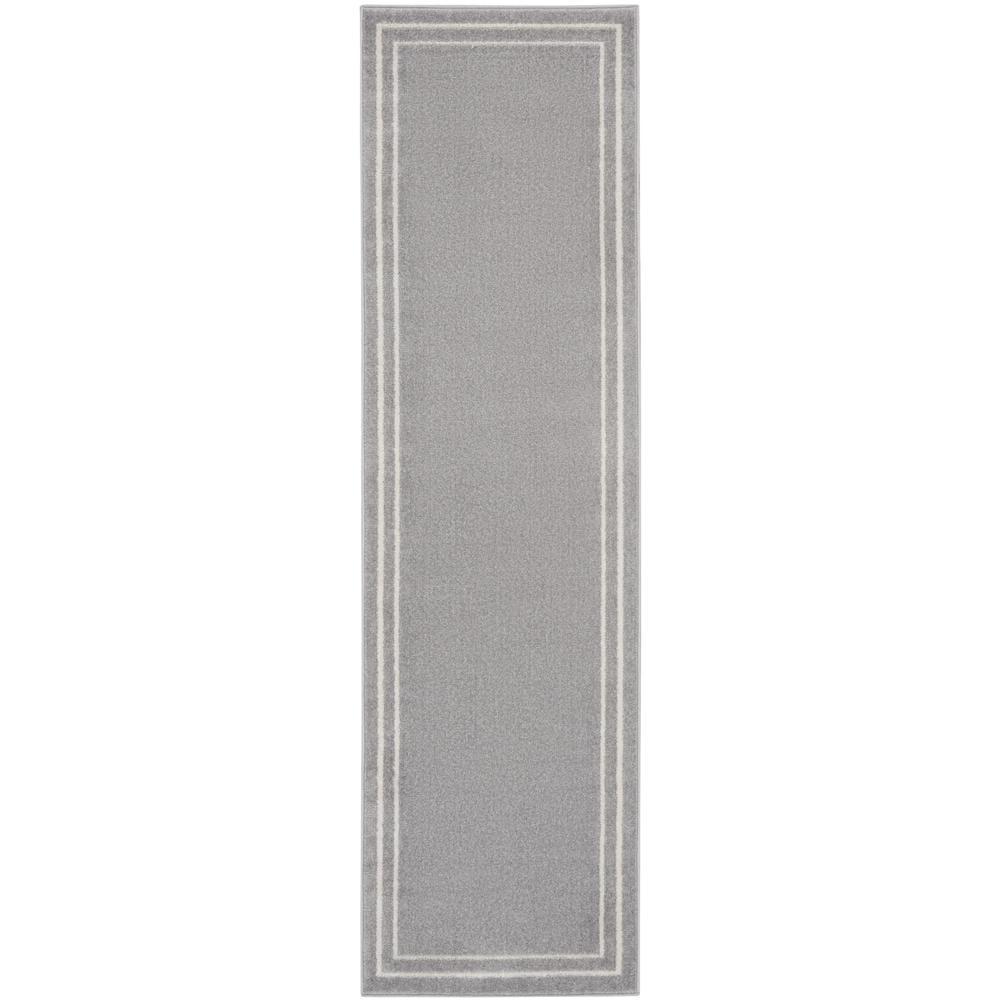 Nourison Essentials 2' x 6' Grey/Ivory Contemporary Bordered Indoor/Outdoor Area Rug