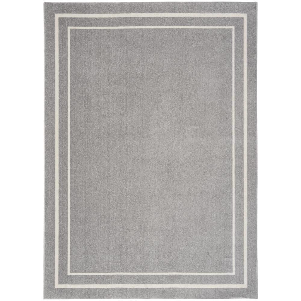 Nourison Essentials Solid Bordered Low Pile Indoor Outdoor Area Rug 5' x 7' Grey/Ivory