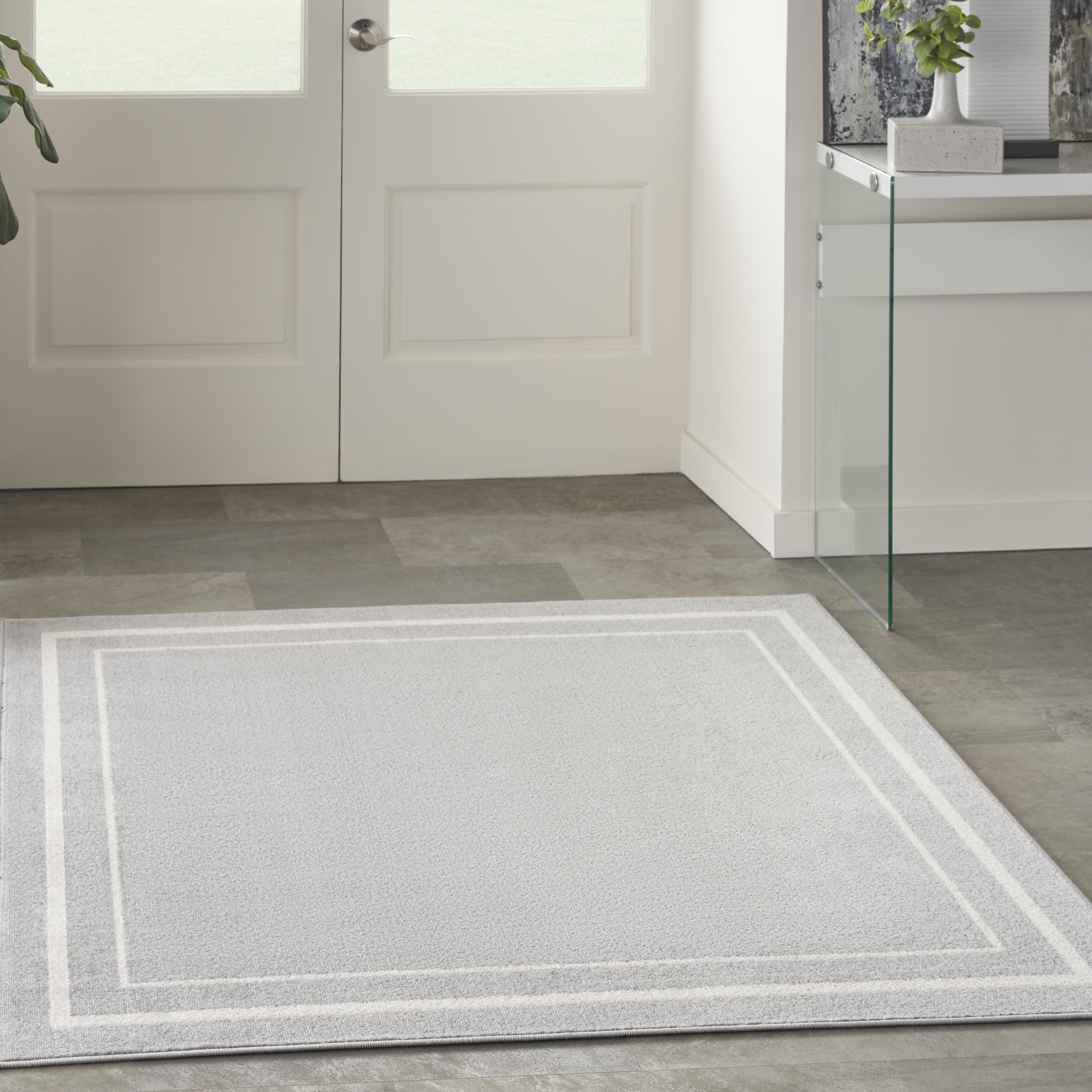 Grey and Ivory Square Reversible Indoor Outdoor Rug