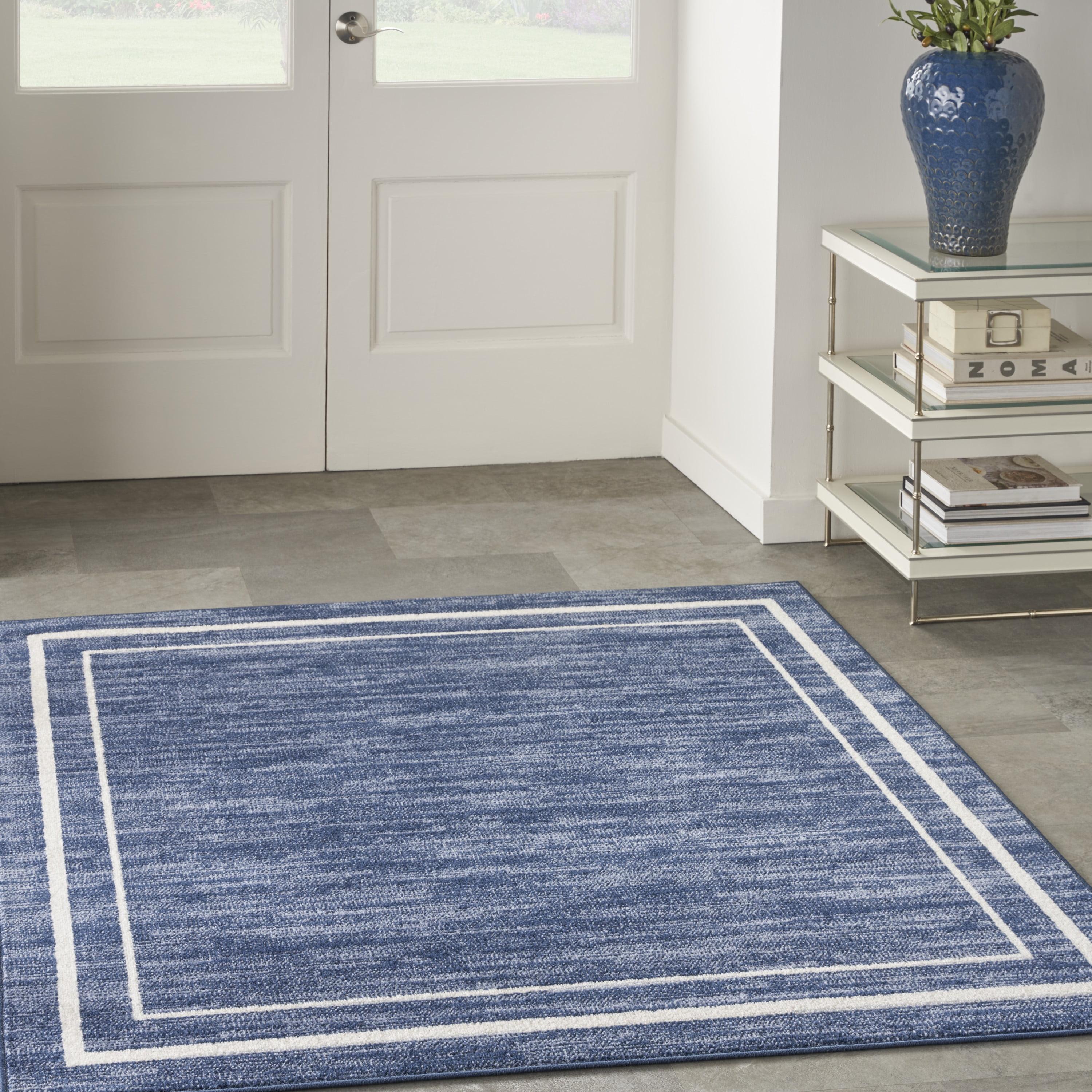 Navy/Ivory Synthetic 5' Square Indoor/Outdoor Easy-Care Rug