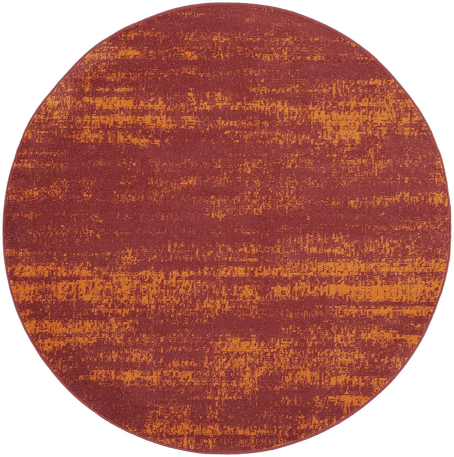 Elysian Red Abstract 4' Round Synthetic Outdoor Rug