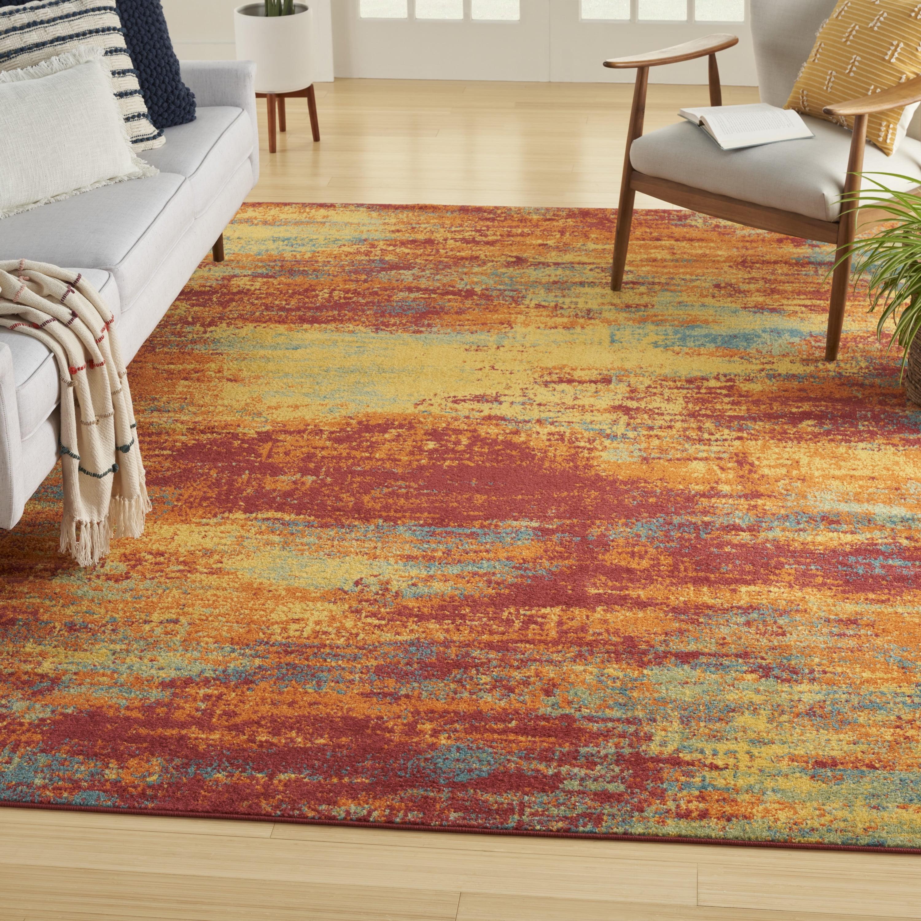 Flame Red and Yellow Abstract 8' x 10' Synthetic Rug