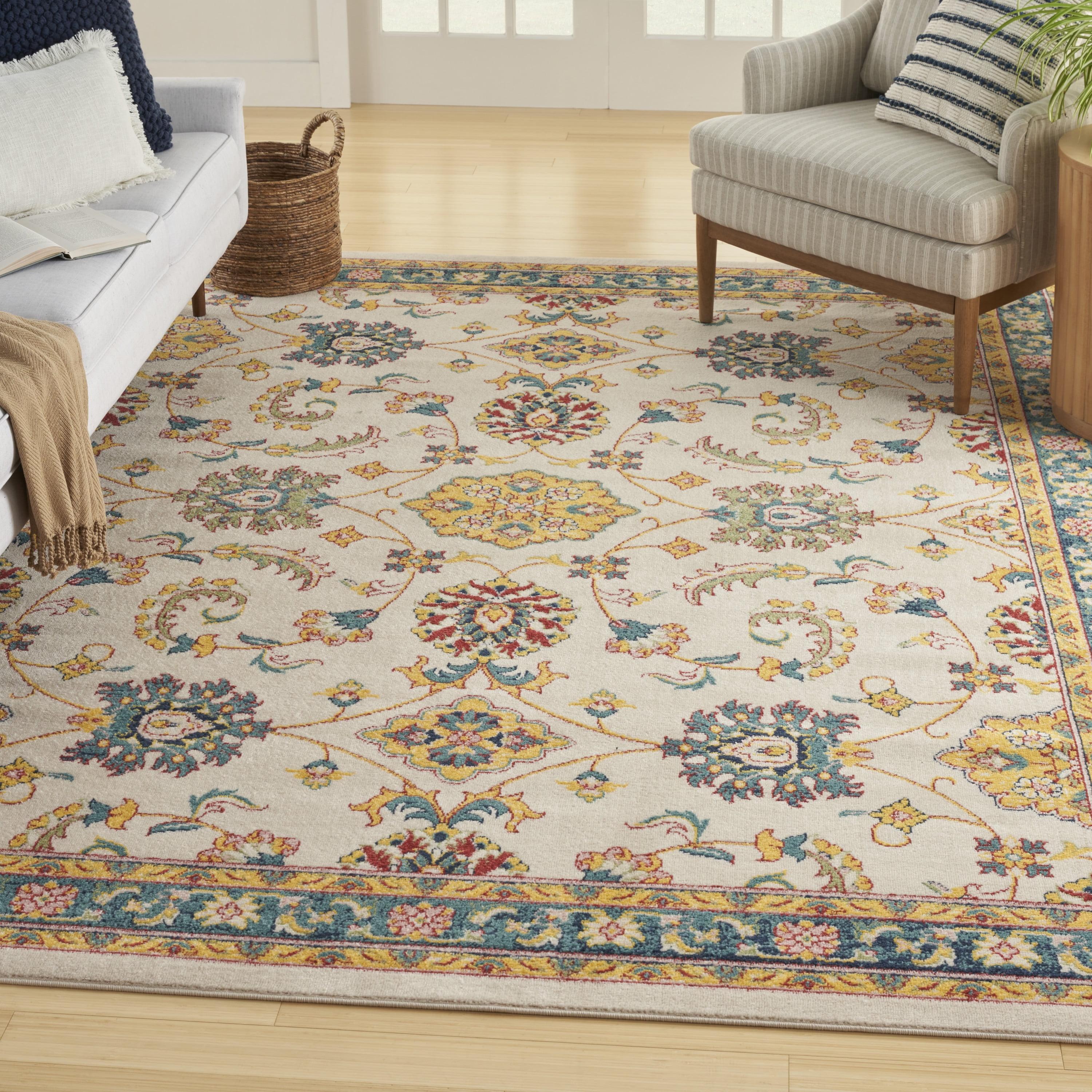 Nourison Essentials Floral Persian Indoor Outdoor Rug Ivory Gold 8' x 10'