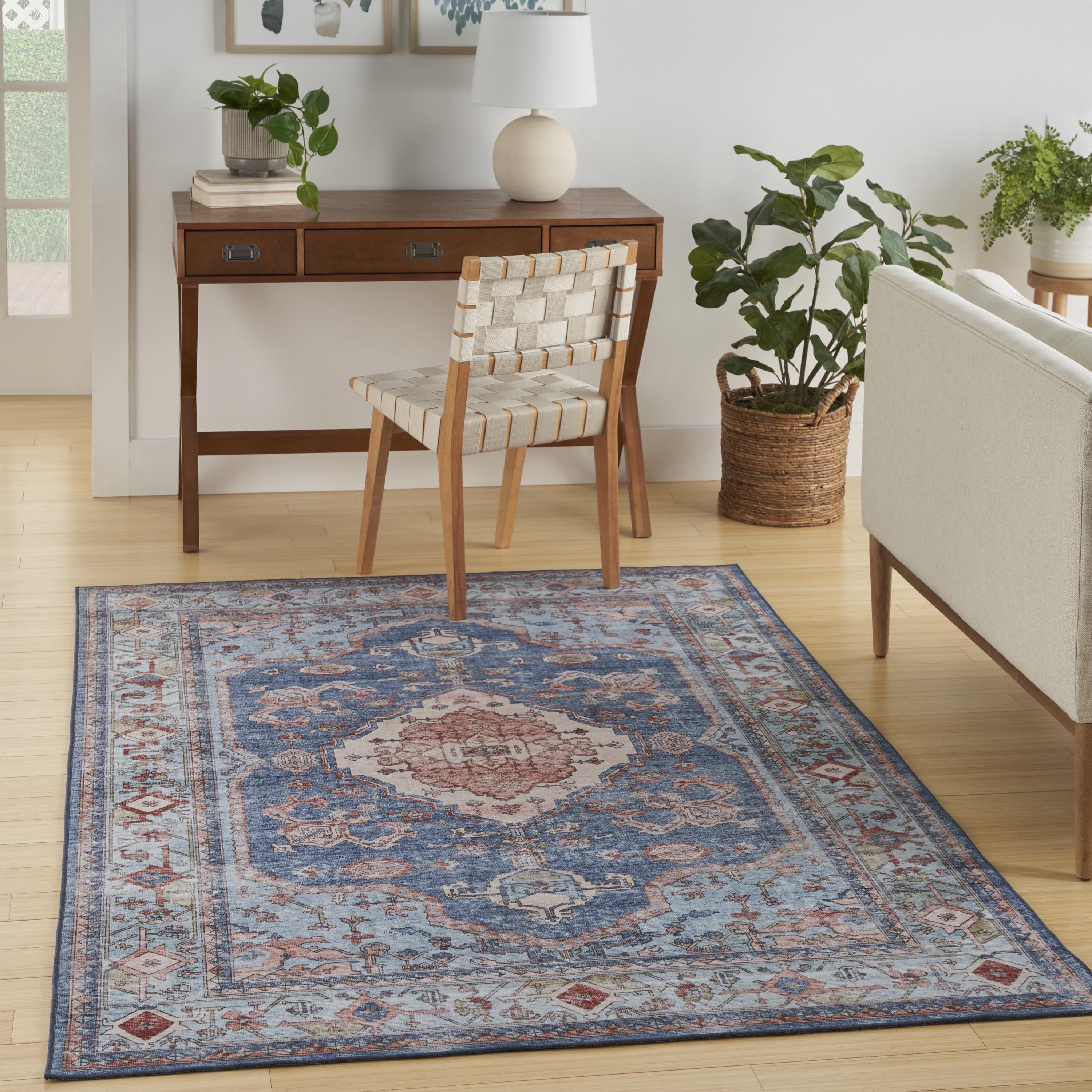 Nourison Fulton Bordered Medallion Non-Slip Flatwoven Indoor Rug Blue 5' x 7'