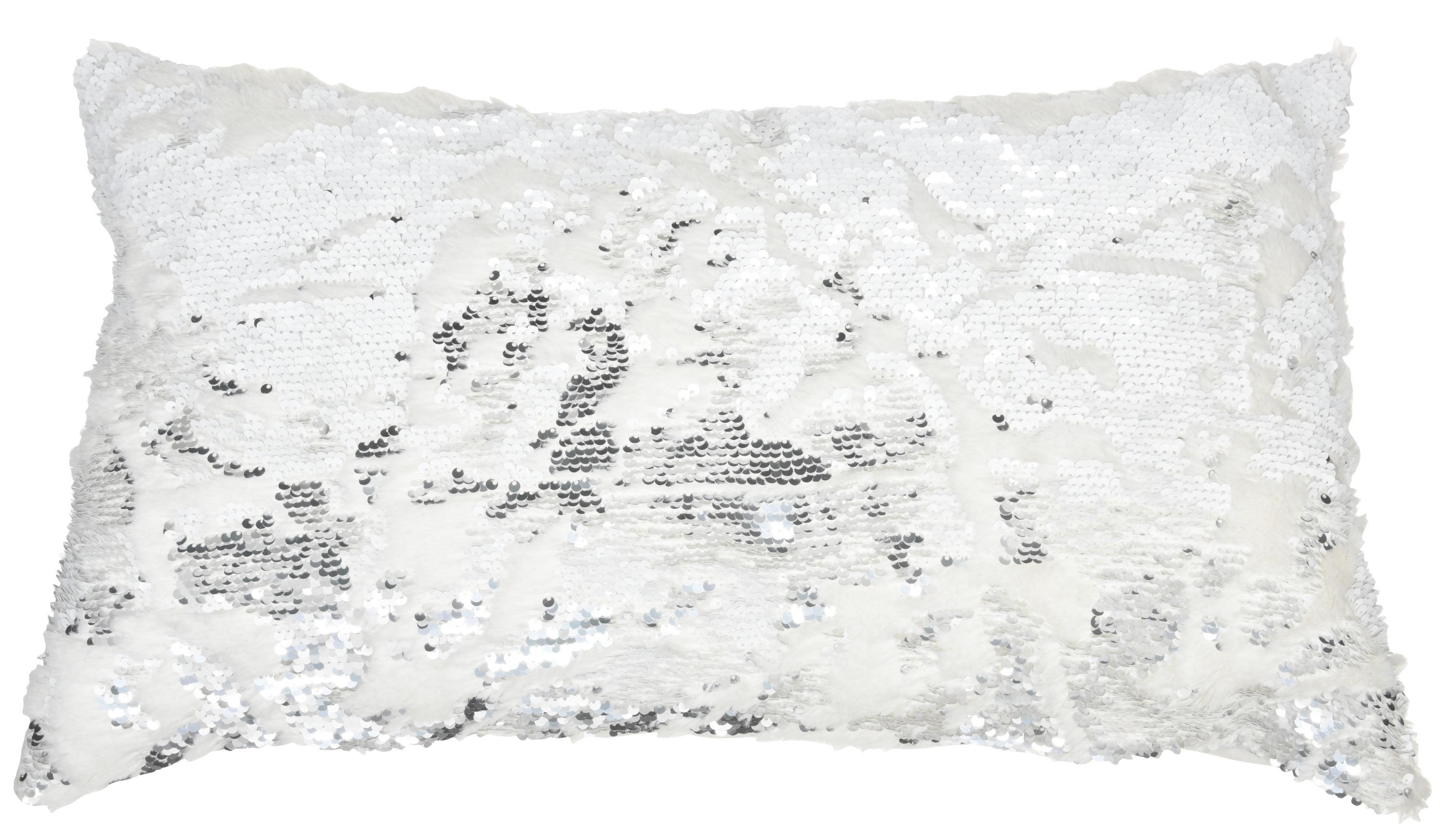 Nourison Fur White/Silver Decorative Throw Pillow , 14" x 20"