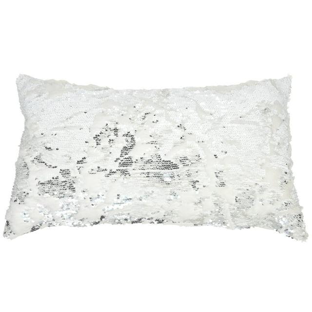 Nourison Fur White/Silver Decorative Throw Pillow , 14" x 20"