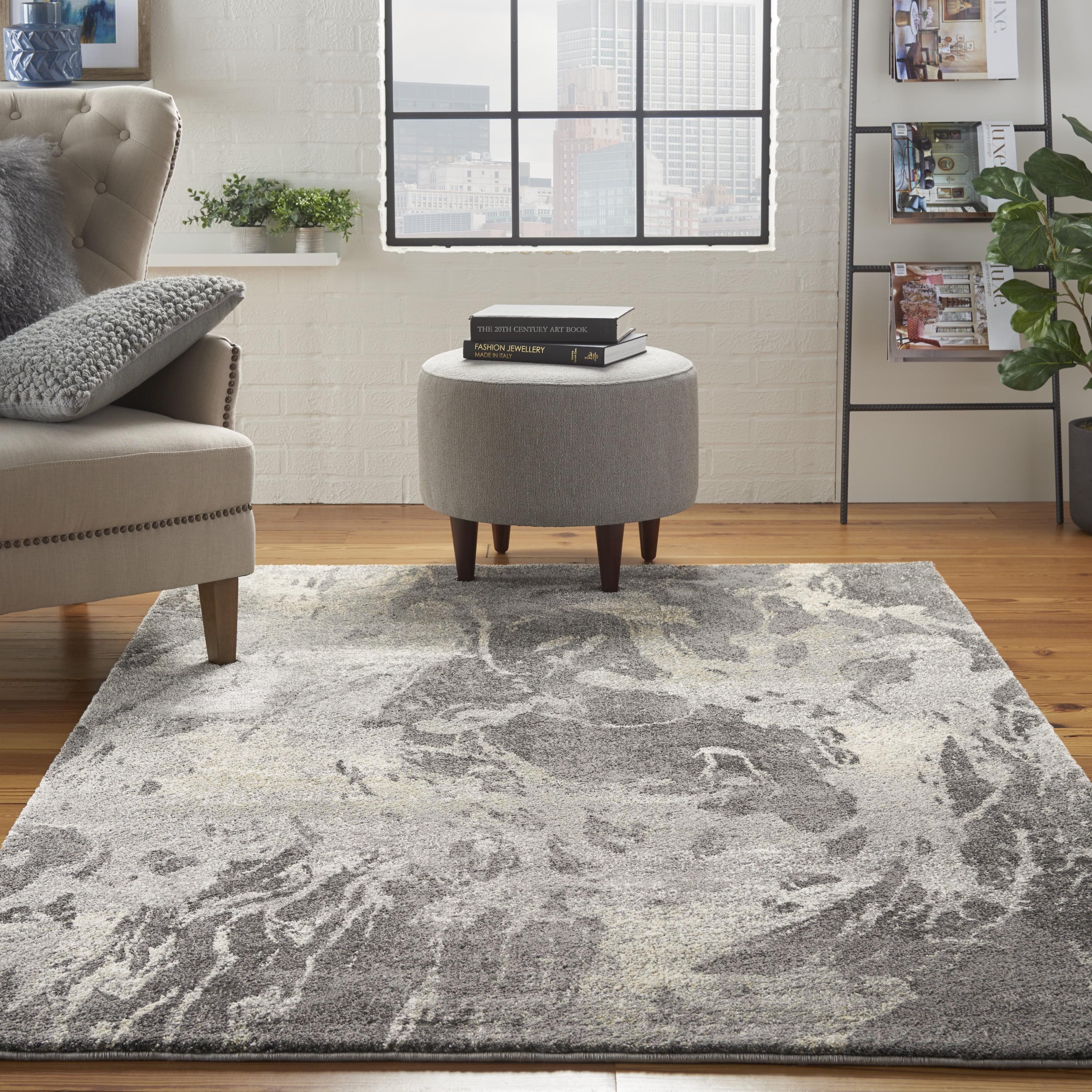 Abstract Beige and Grey Synthetic Easy-Care Area Rug 63"x8"