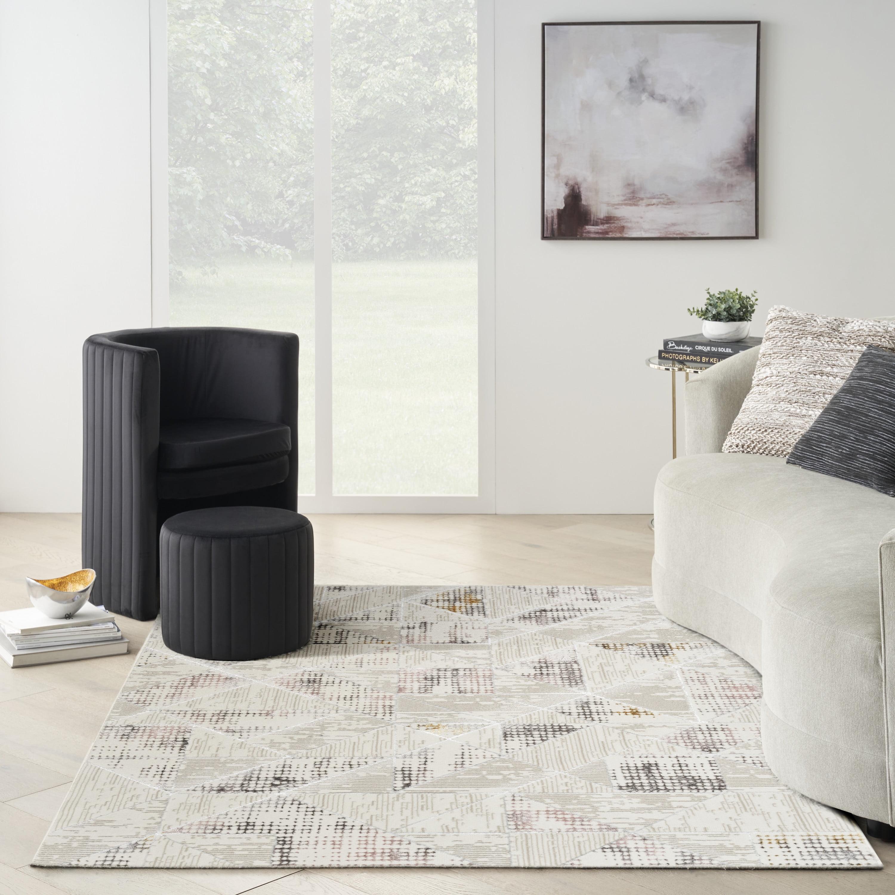 Ivory Abstract Shimmer 5' x 7' Synthetic Area Rug