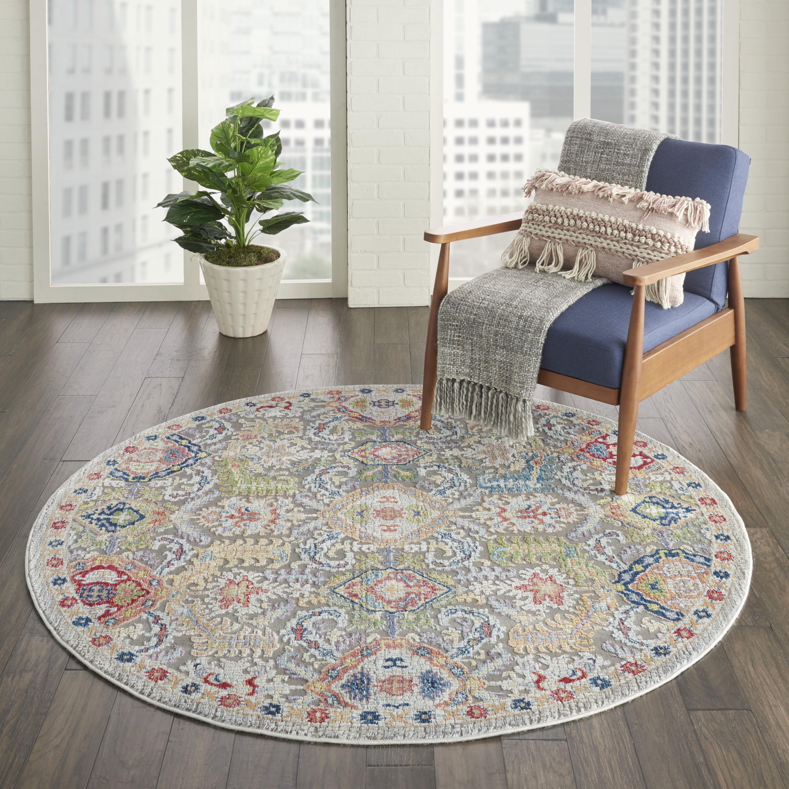 Nourison Global Vintage Traditional Bordered Indoor Area Rug Grey/Multicolor 6' x Round