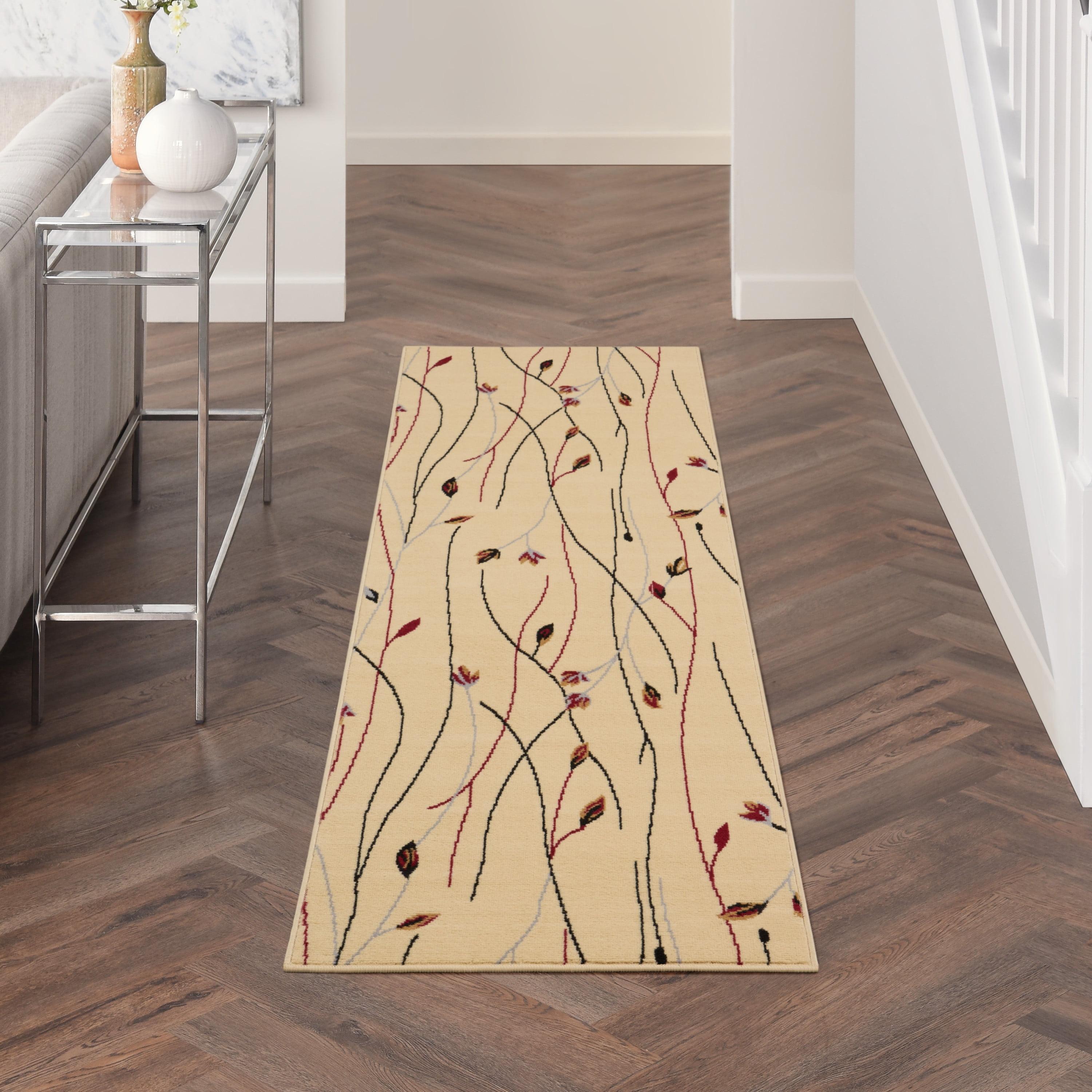 Elegant Cream Floral Synthetic 27'' Easy-Care Area Rug