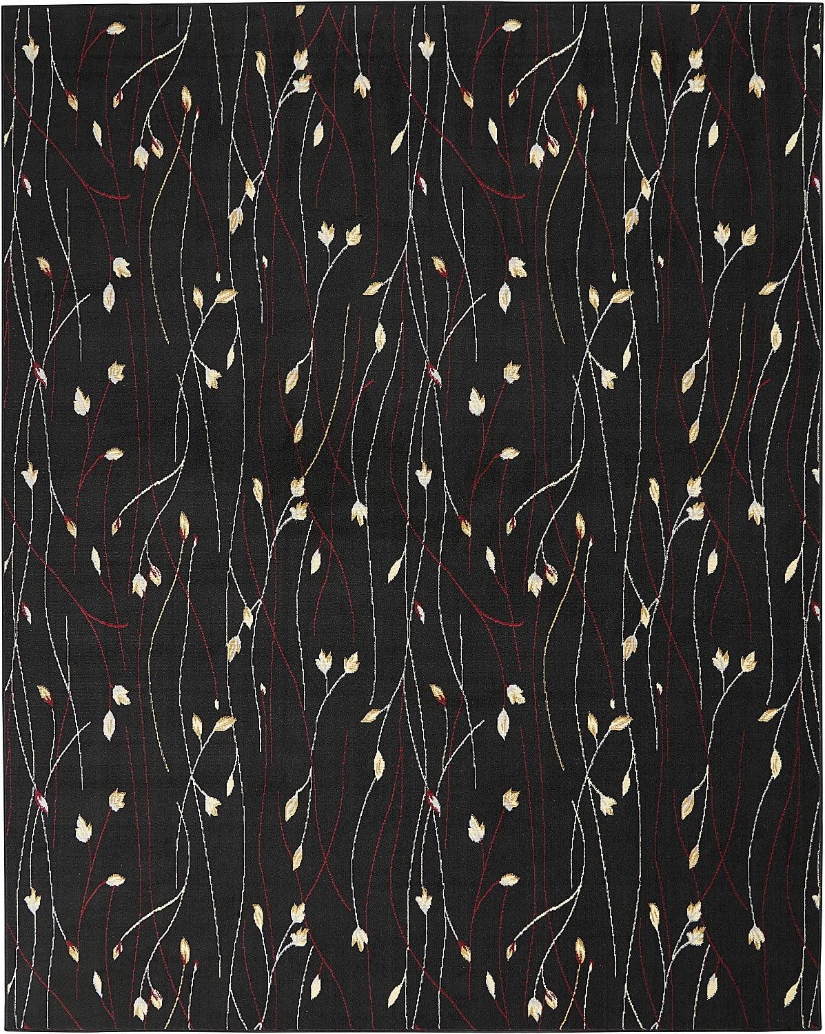 Elegant Floral Symphony Black Synthetic 8' x 10' Area Rug