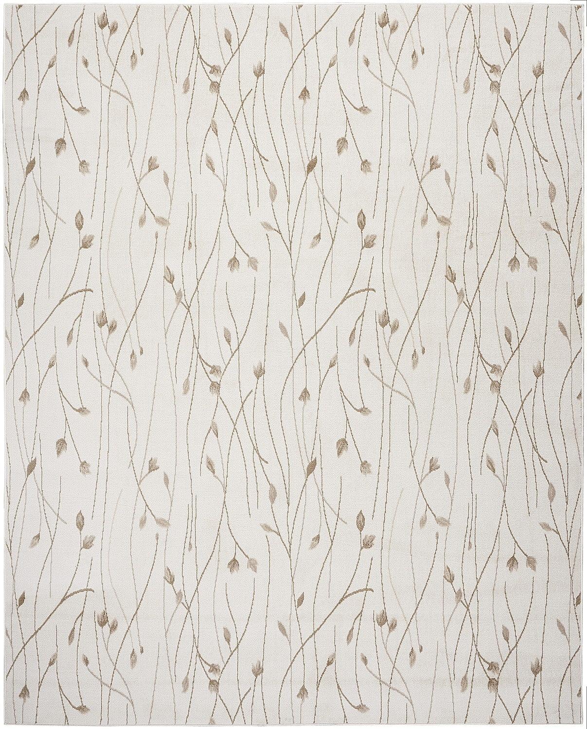 Ivory Beige Floral Synthetic 8' x 10' Area Rug