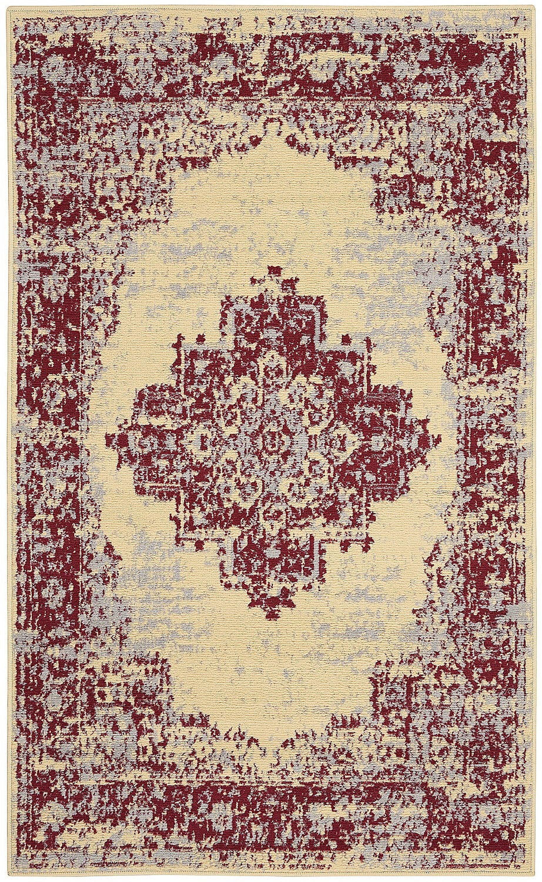 Cream and Red Tufted Synthetic Medallion Rug 3' x 5'