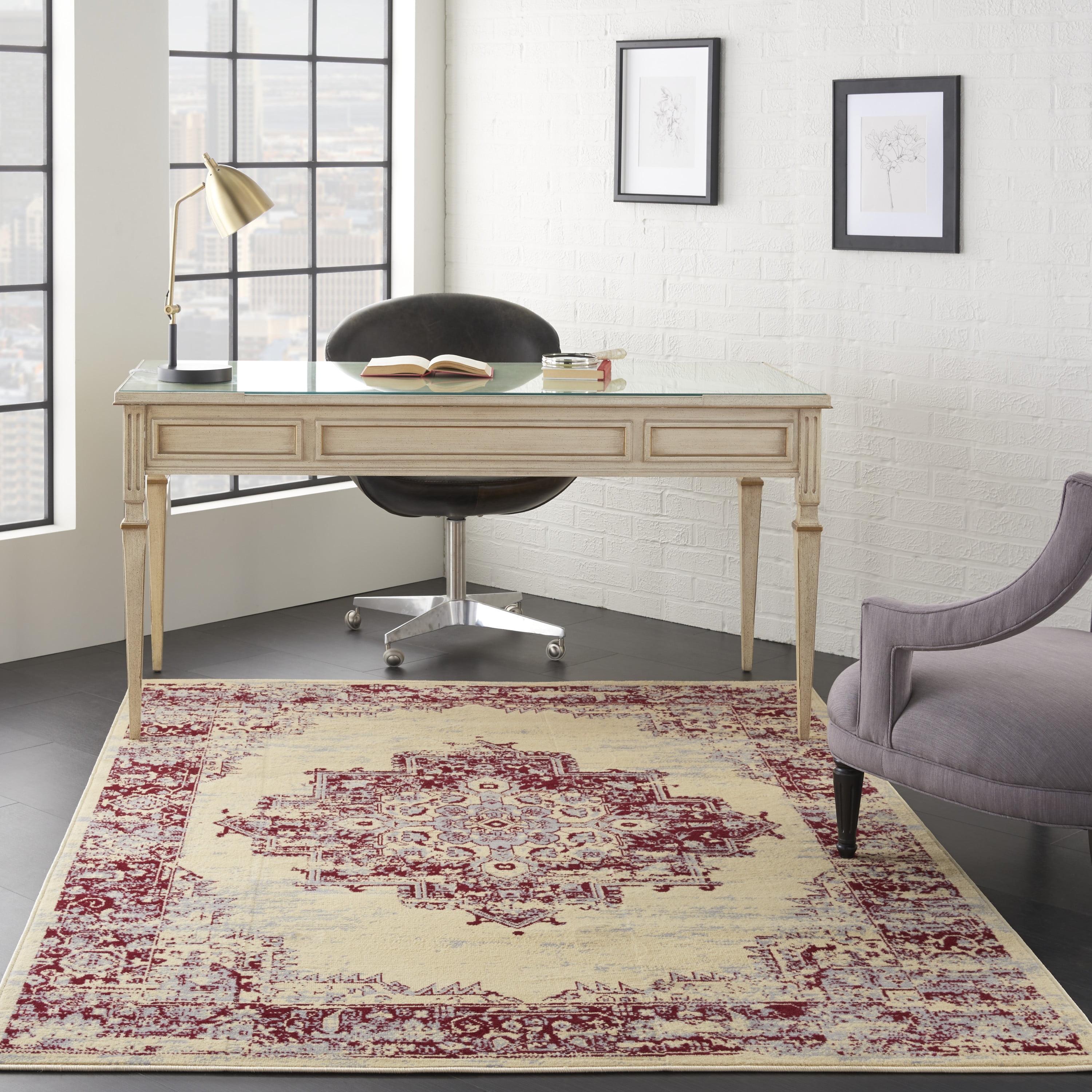 Cream and Red Medallion Synthetic 5' x 7' Area Rug