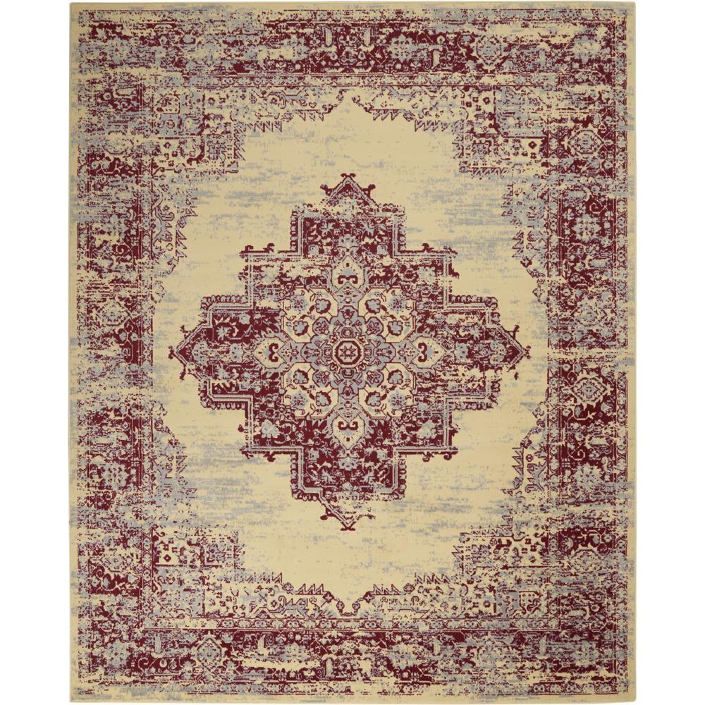 Cream and Red Medallion Synthetic 8' x 10' Area Rug