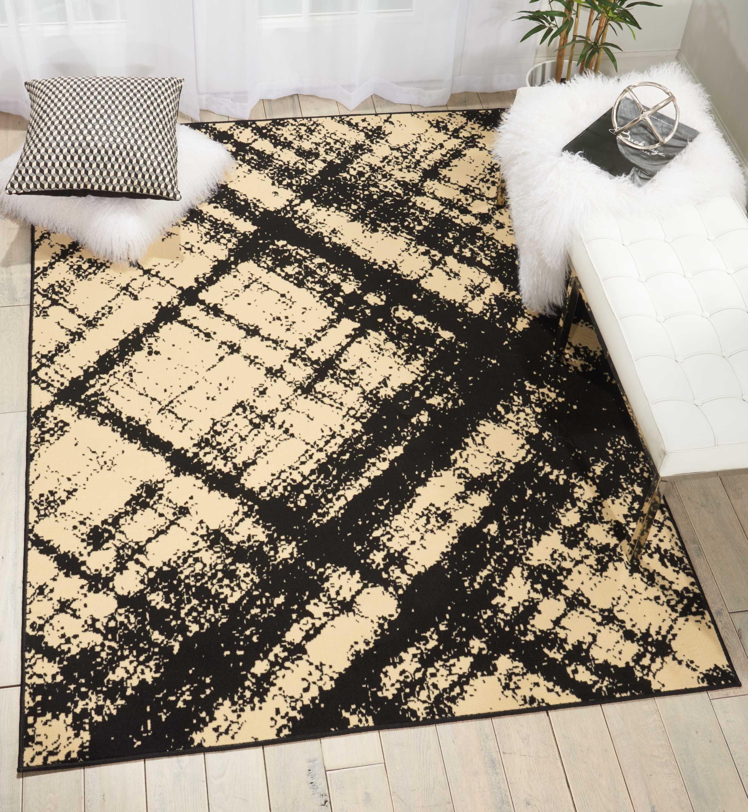 Nourison Grafix Cream Black Area Rug GRF01 5'3"X7'3"