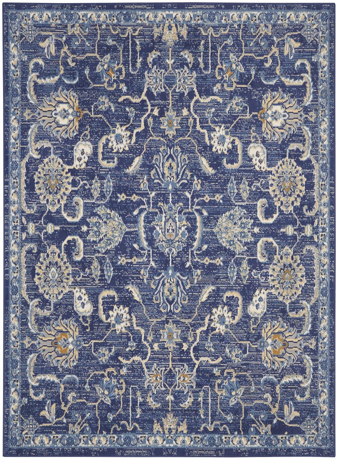 Navy Blue Traditional Persian 4' x 6' Synthetic Area Rug