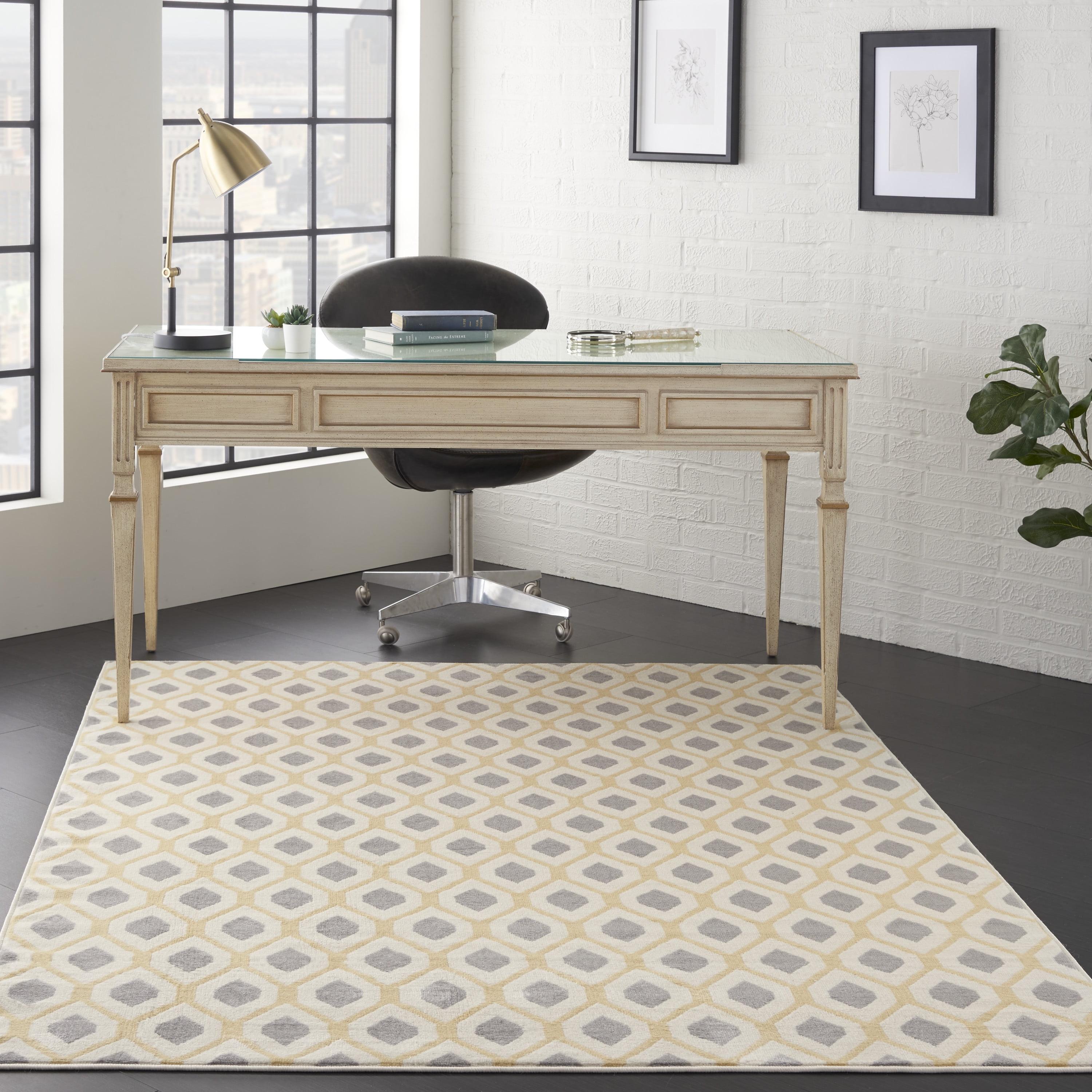 Handmade White Geometric Synthetic 5' x 7' Area Rug