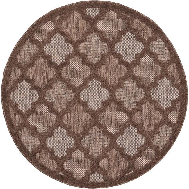 Nourison Easy Care 4' x Round Brown Modern Indoor/Outdoor Rug