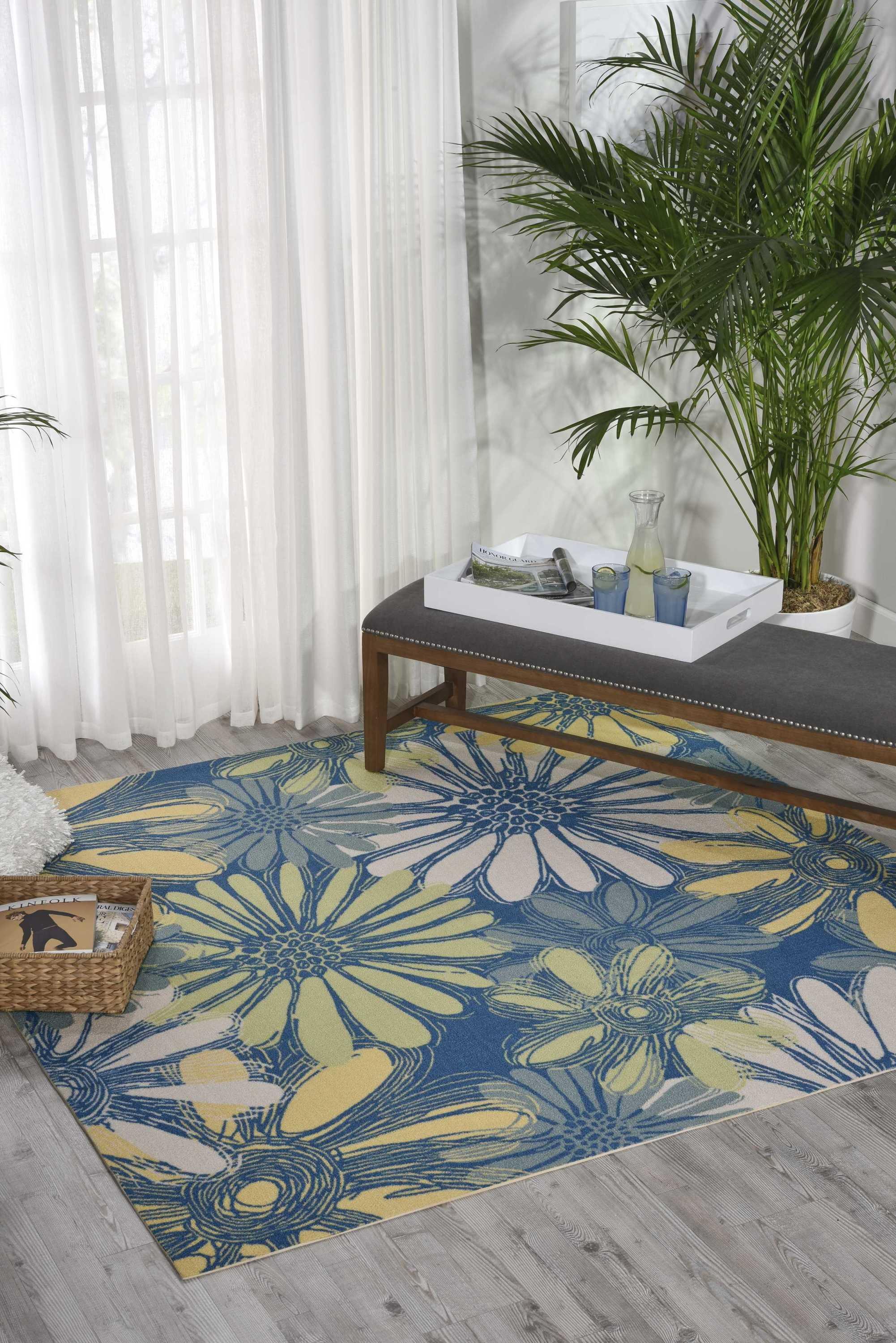 Azure Floral Bliss 4' x 6' Handmade Tufted Synthetic Area Rug