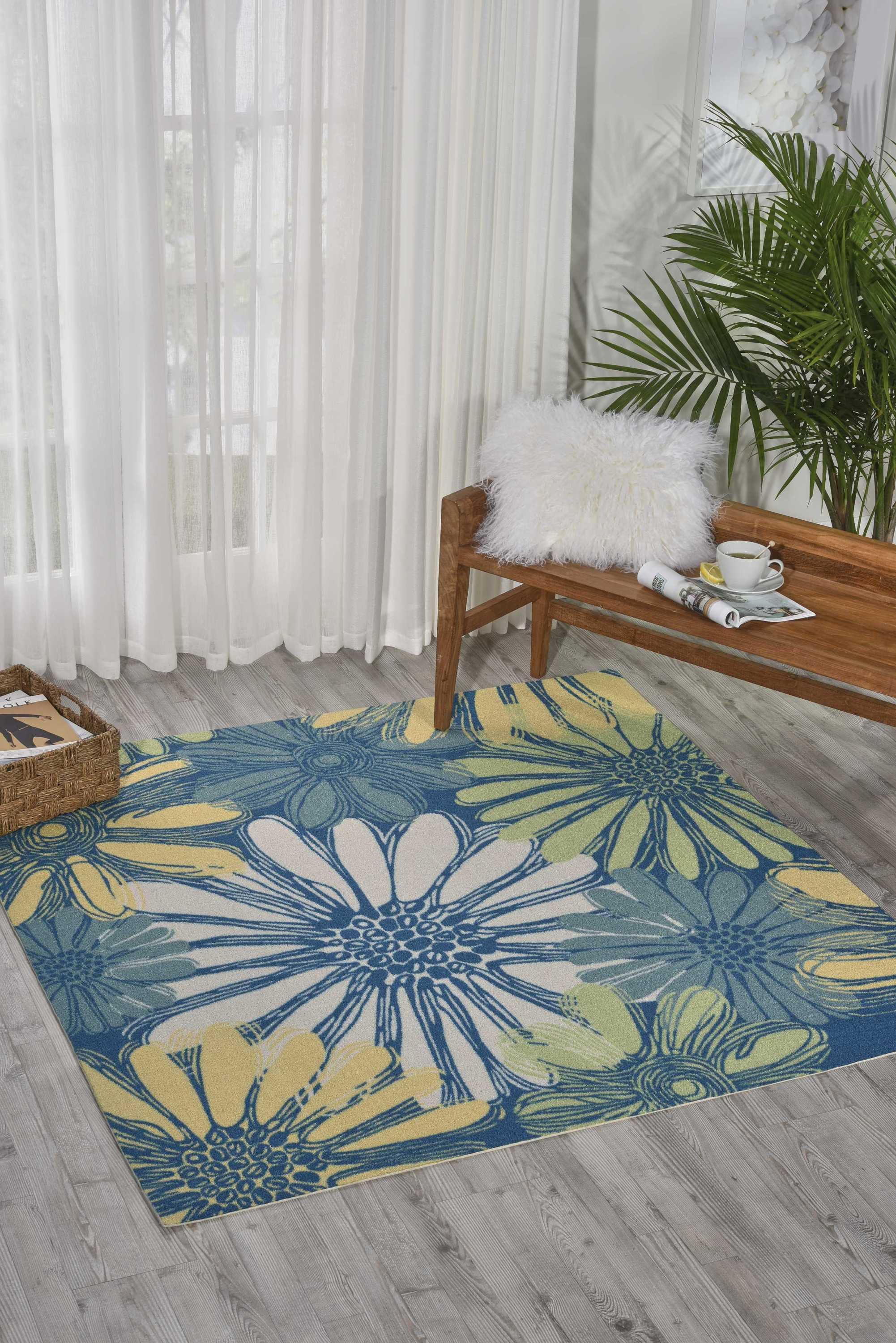 Azure Bloom 78'' Square Tufted Synthetic Easy-Care Area Rug