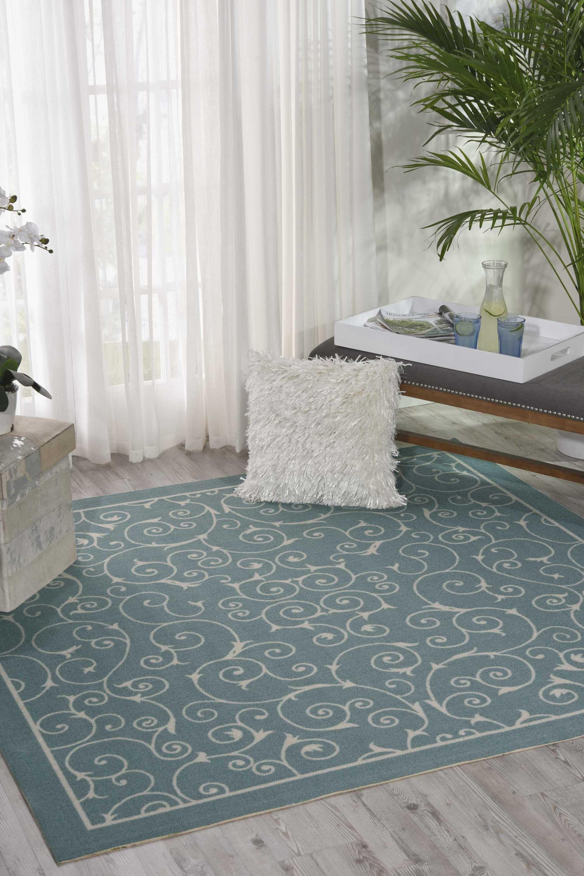 Nourison Home & Garden Light Blue Indoor/Outdoor Area Rug RS019 6'6" x 6'6"