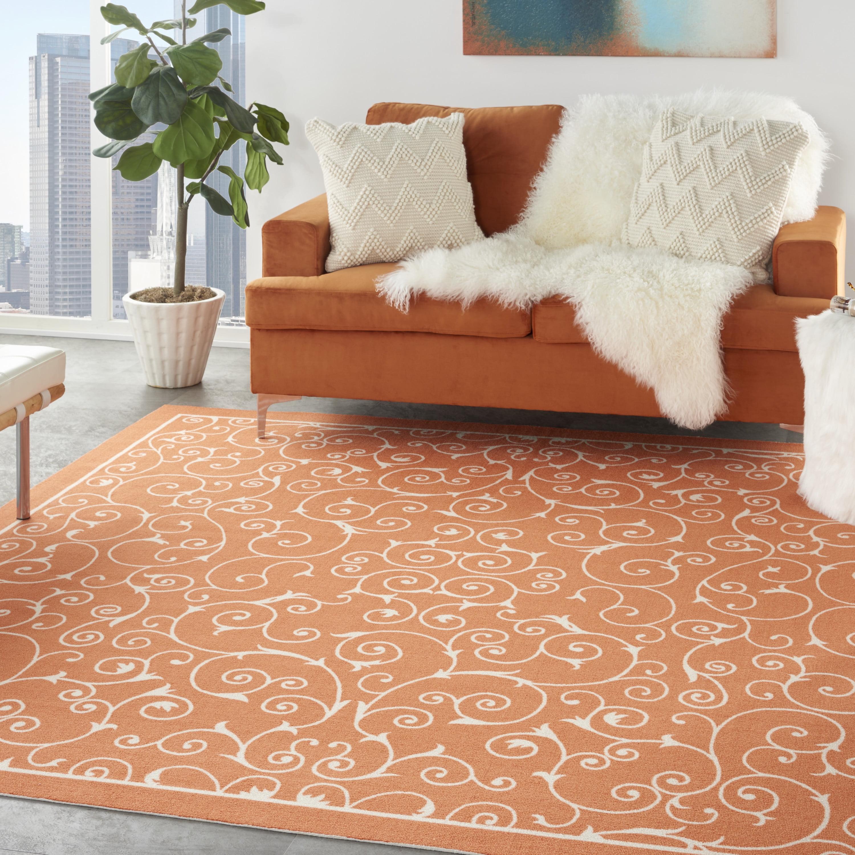 Playful Floral Vines Orange Square Indoor/Outdoor Rug