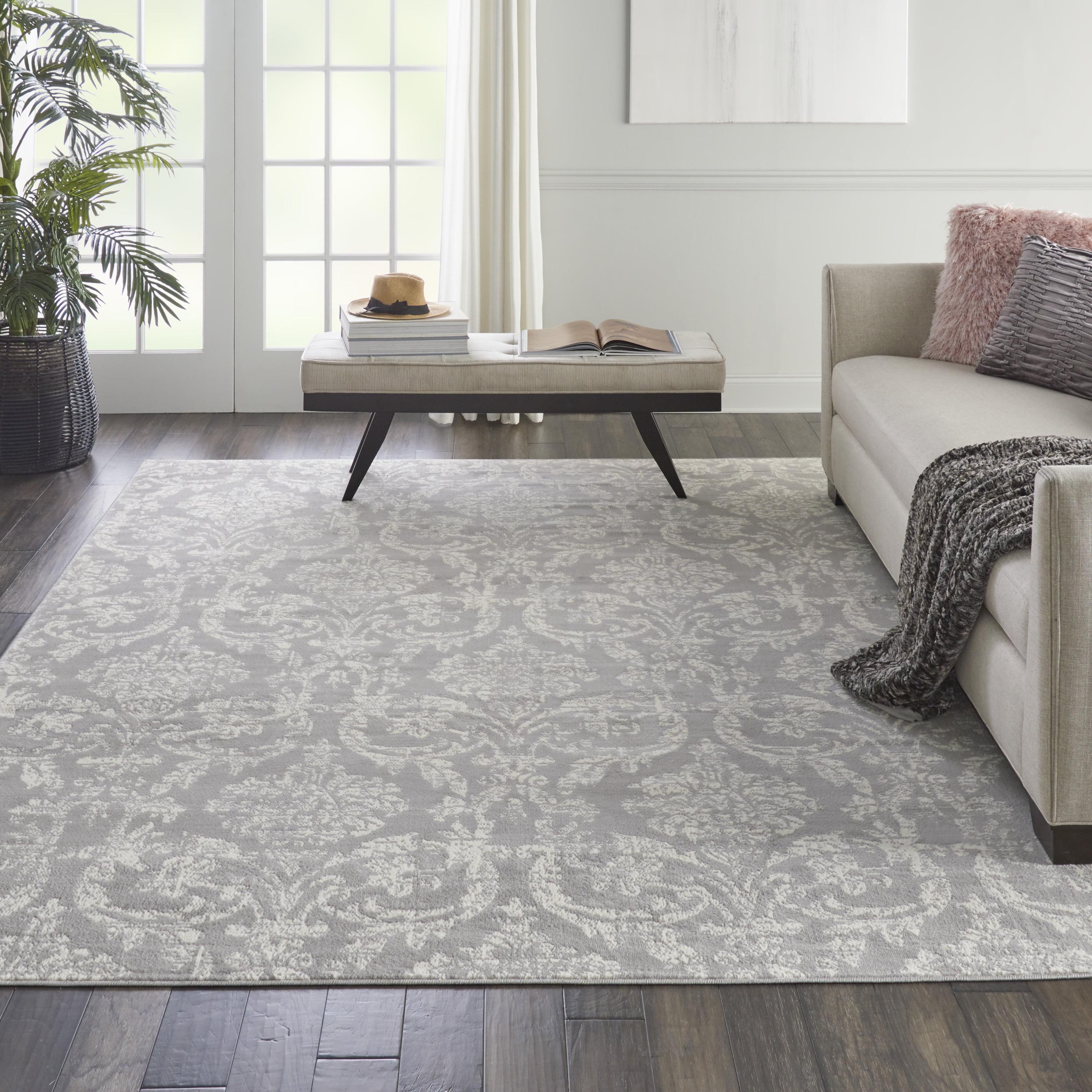 Nourison Jubilant 7'10" x 9'10" (8' x 10') Grey Area Rug Farmhouse Vintage Damask by Nourison