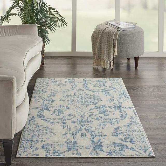 Jubilant JUB09 Area Rug Farmhouse Vintage Damask By Nourison Ivory Blue 3' x 5'
