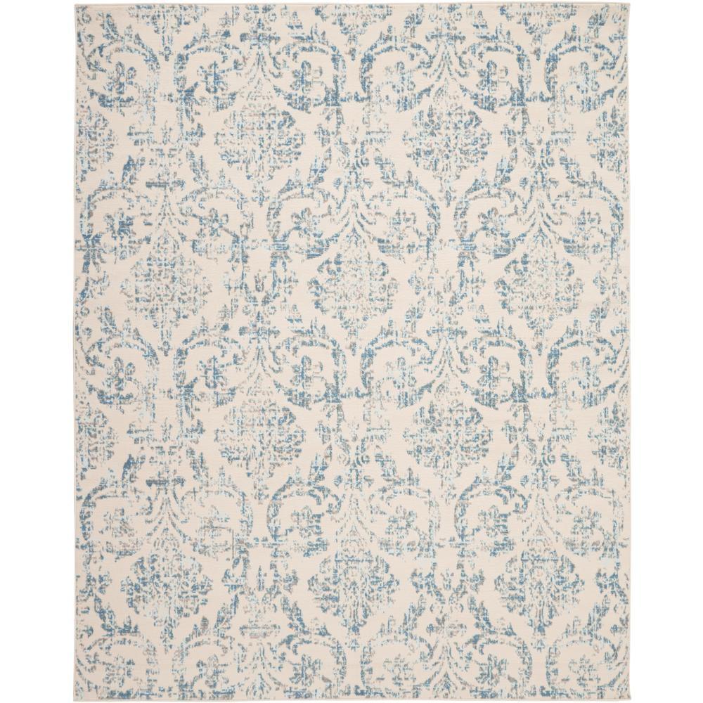 Jubilant JUB09 Area Rug Farmhouse Vintage Damask By Nourison Ivory Blue 7' x 10'
