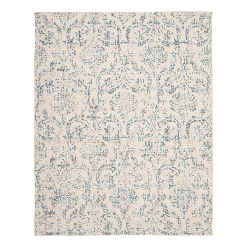 Jubilant JUB09 Area Rug Farmhouse Vintage Damask By Nourison Ivory Blue 7' x 10'