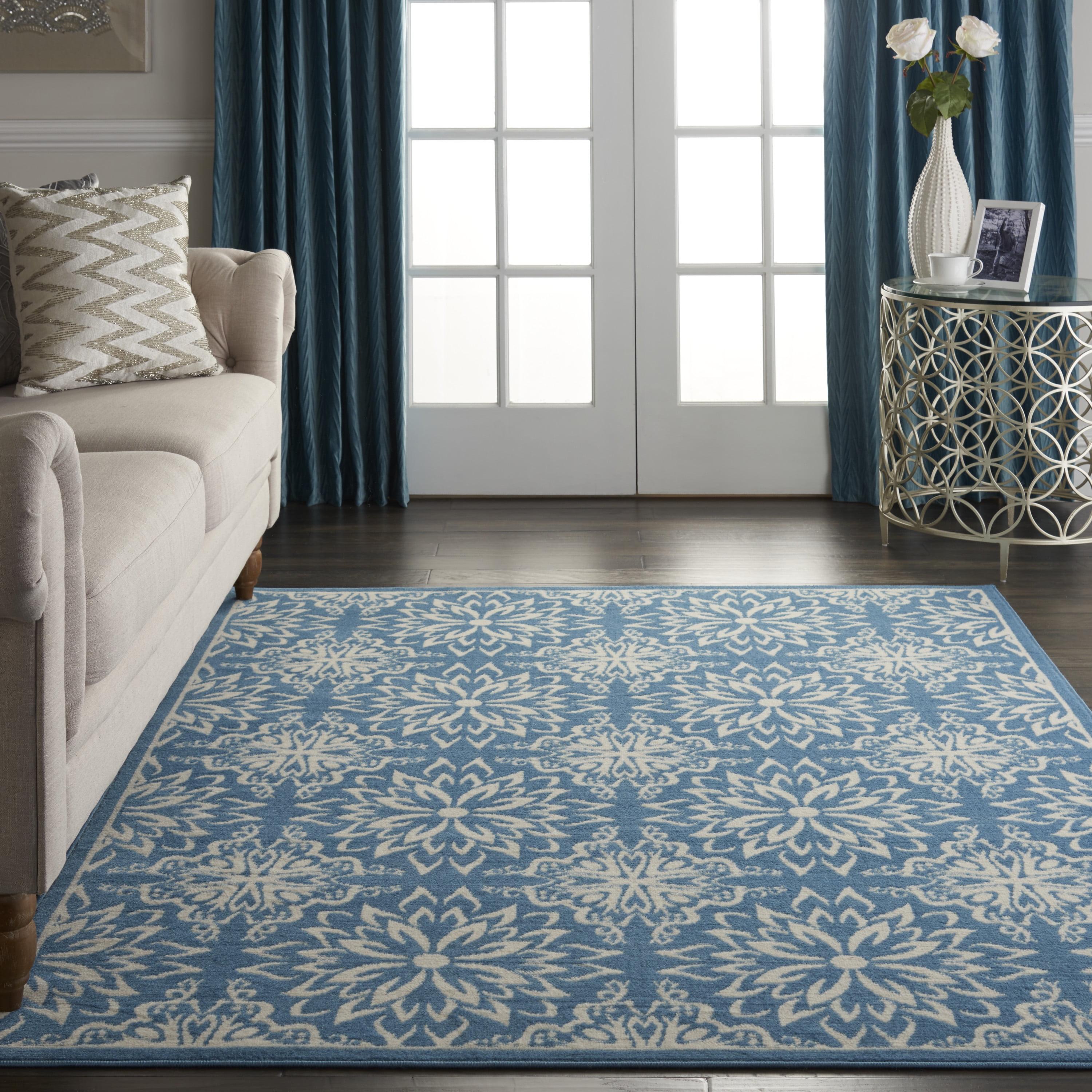 Nourison Jubilant Floral Ivory/Blue 5'3" x 7'3" Area Rug, (5x7)