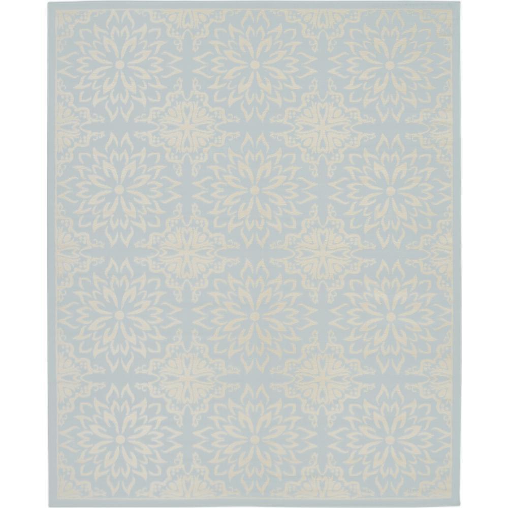 Ivory and Light Blue Floral 8' x 10' Viscose Area Rug